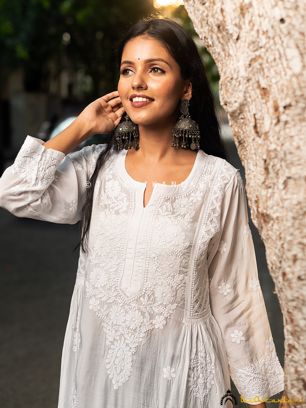 White Muslin Chikankari A-Line Kurti