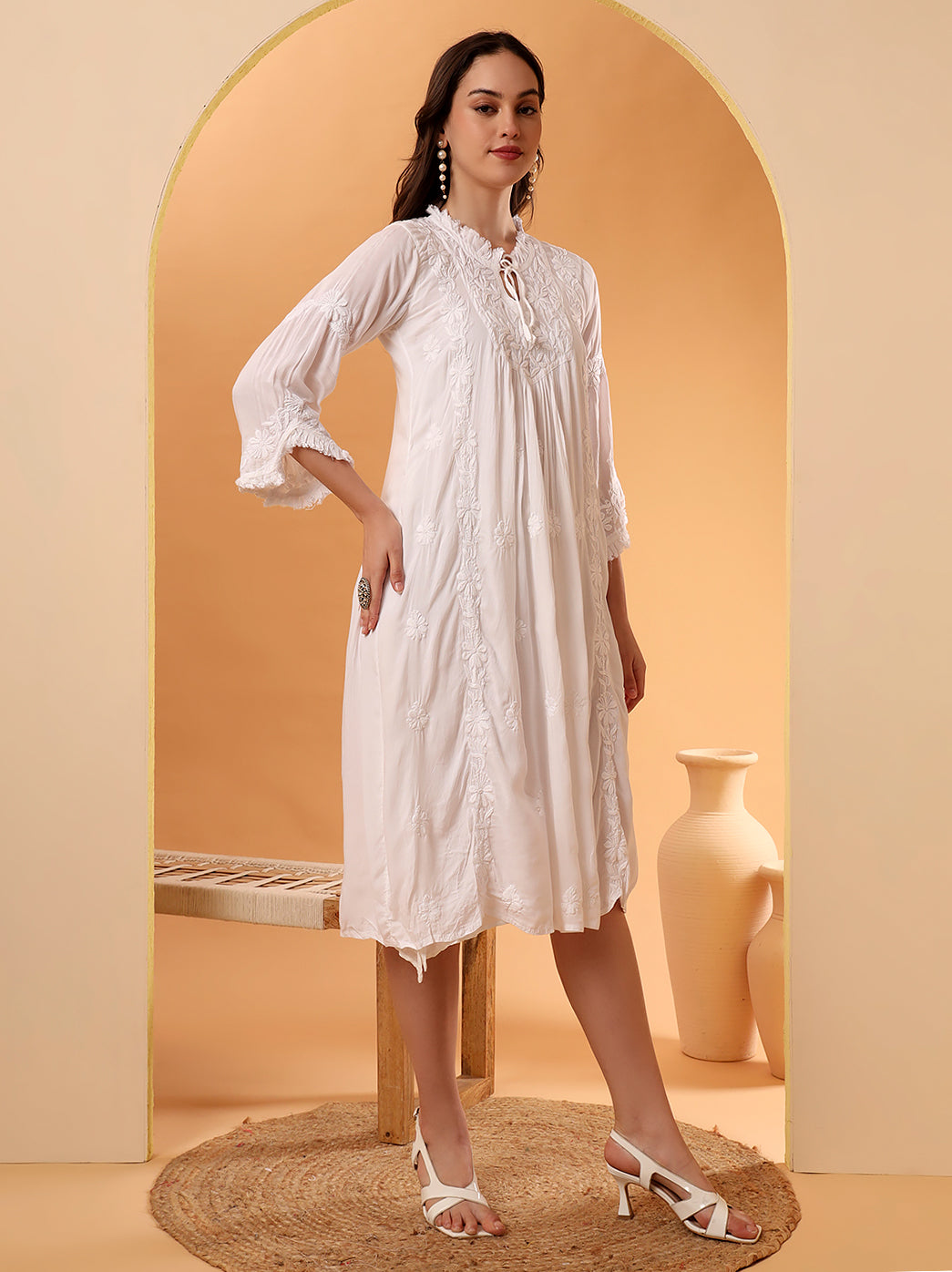 White Zahrah Muslin Chikankari Tunic Dress