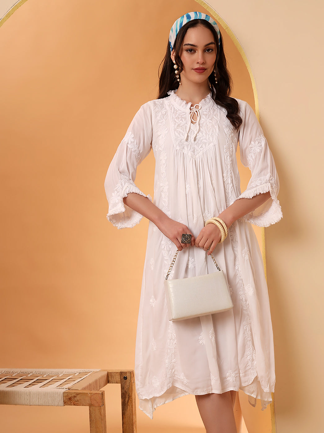 White Zahrah Muslin Chikankari Tunic Dress
