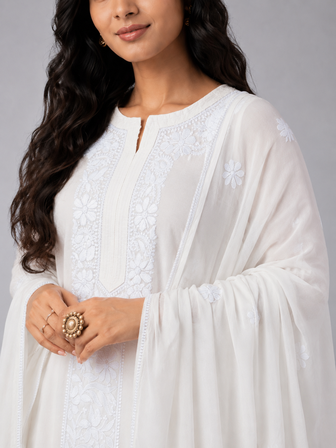White Viscose Chikankari Dupatta