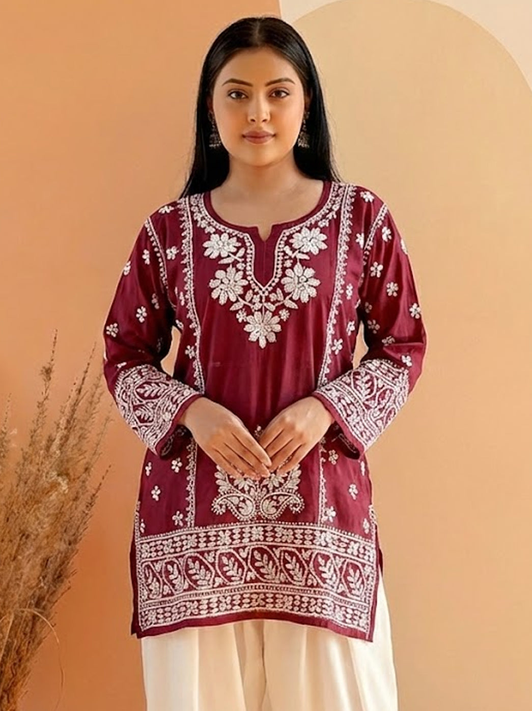 Wine Chanderi Chikankari Farshi Salwar Set