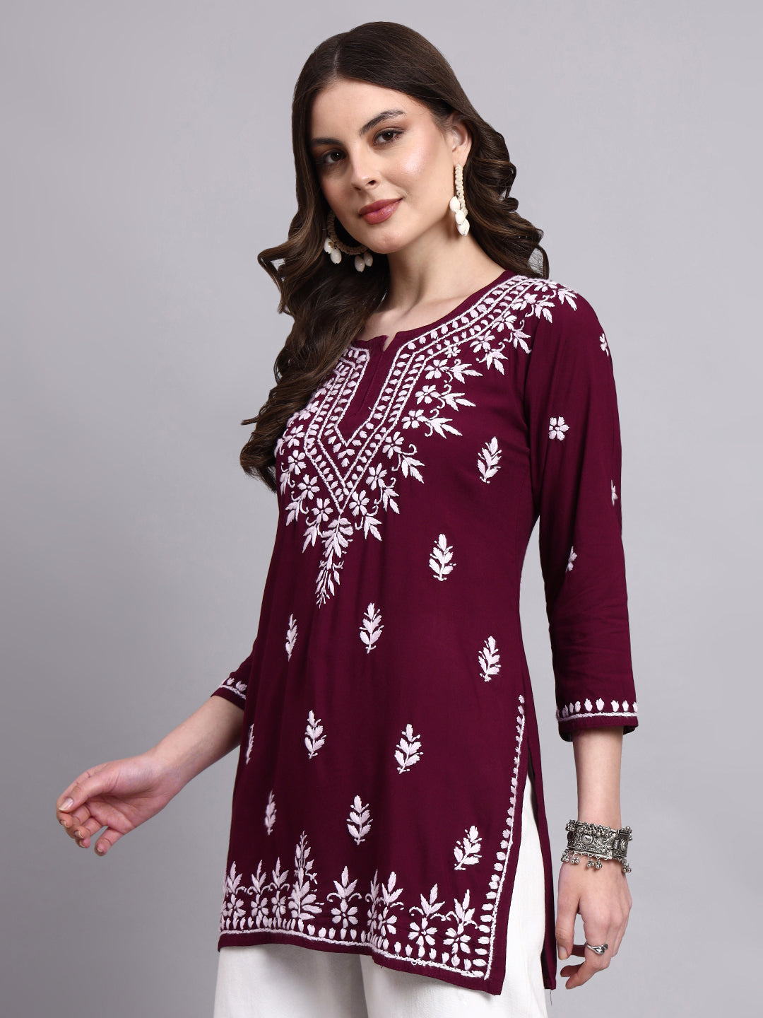 Women’s trending short kurta crafted in rayon with detailed hand embroidery work