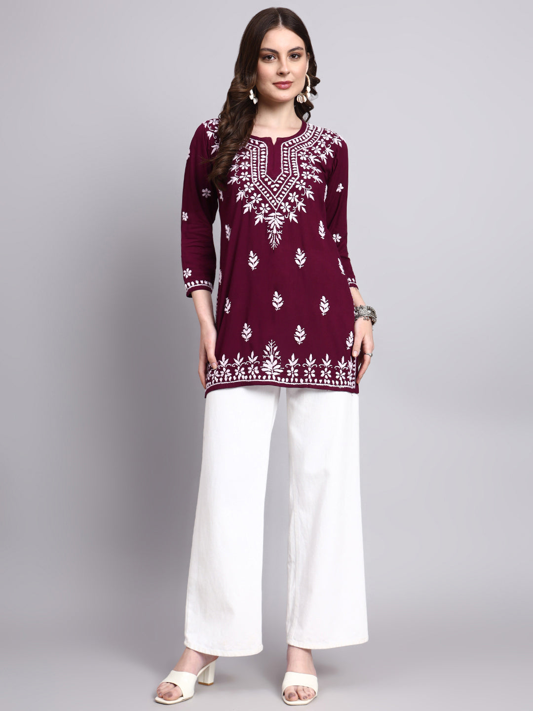 Handcrafted chikankari embroidered short kurta for women with minimal yet elegant design
