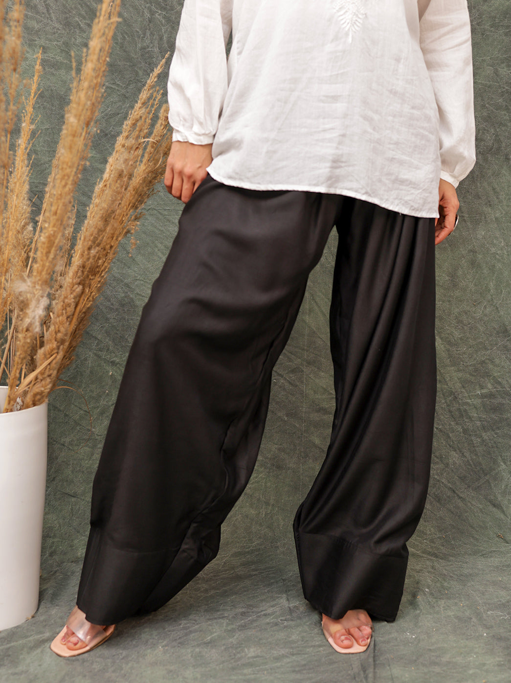 Loose fit cotton farshi salwar for women featuring a wide silhouette and breathable fabric suitable for daily ethnic wear