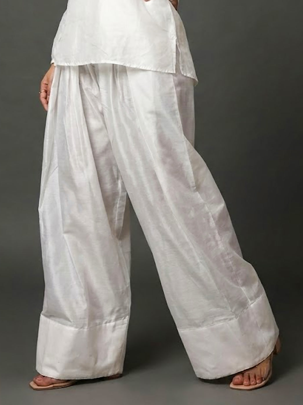 Women Solid Loose Fit Dyeable Chanderi Farshi Salwar - White