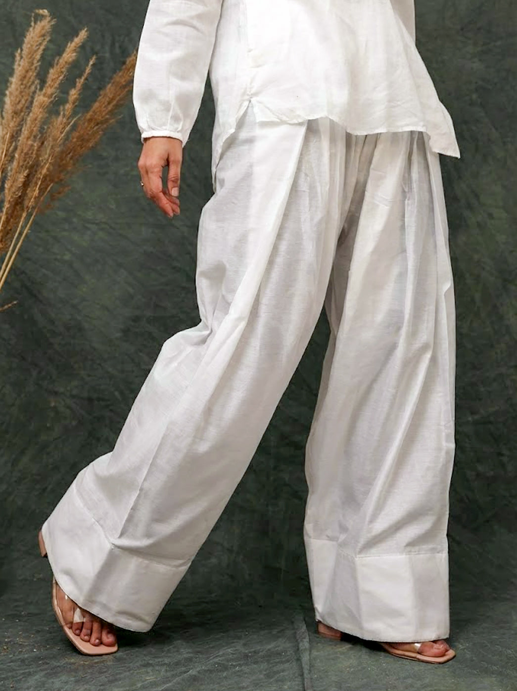 Women Solid Loose Fit Dyeable Chanderi Farshi Salwar - White