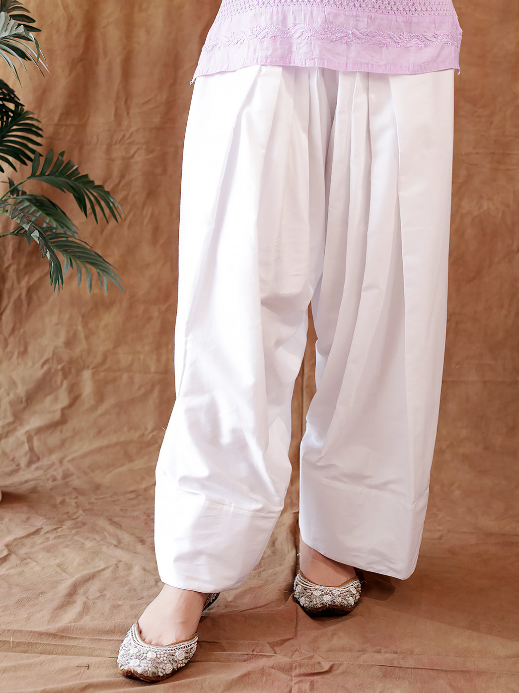 Handcrafted style cotton farshi salwar with wide fall and breathable fabric for all day wear