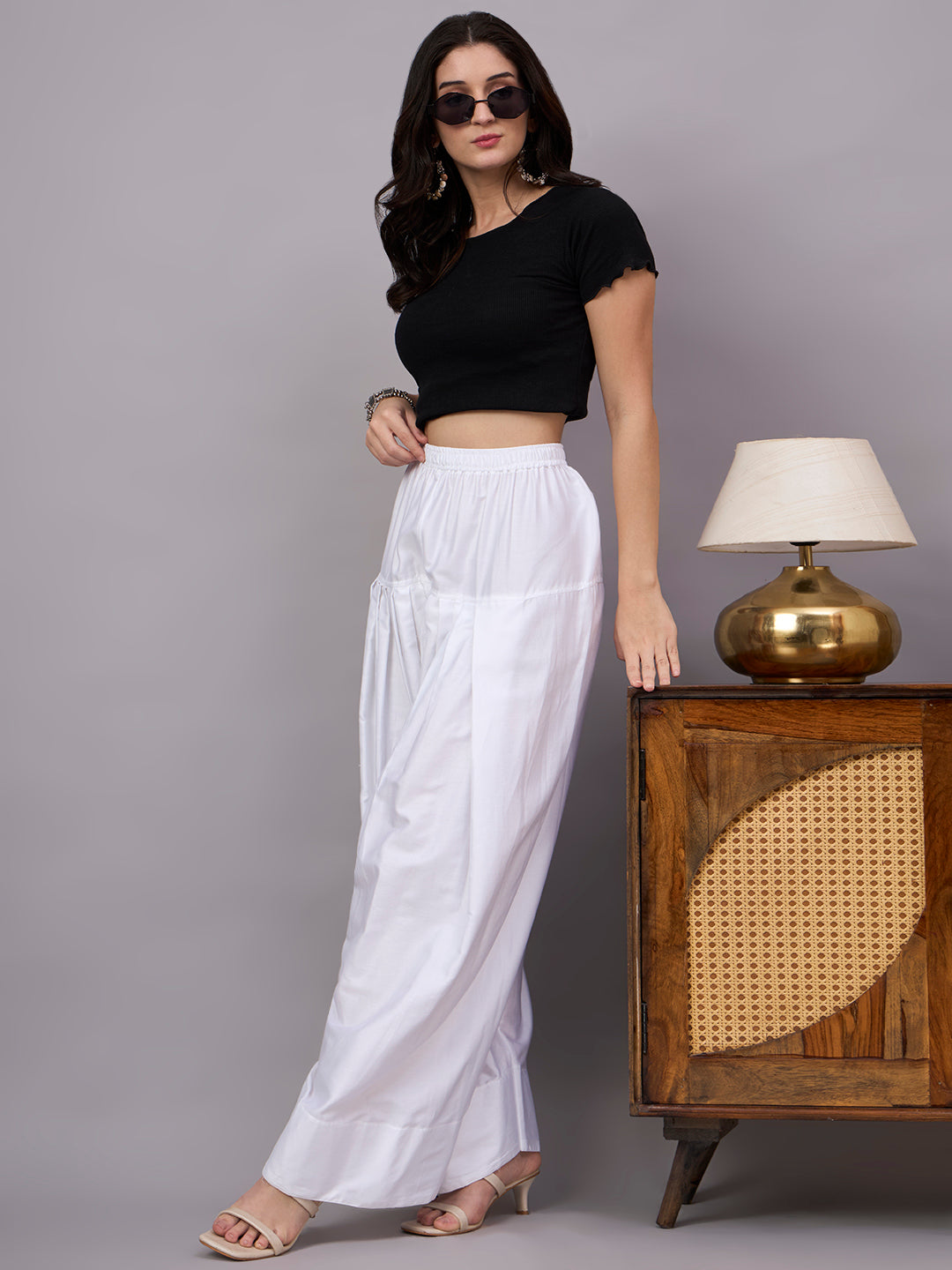 Women Solid Loose Fit Cotton Farshi Salwar - White