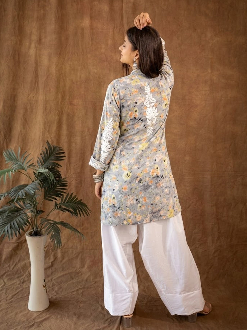 Yellow Mulmul Chikankari Farshi Salwar Set