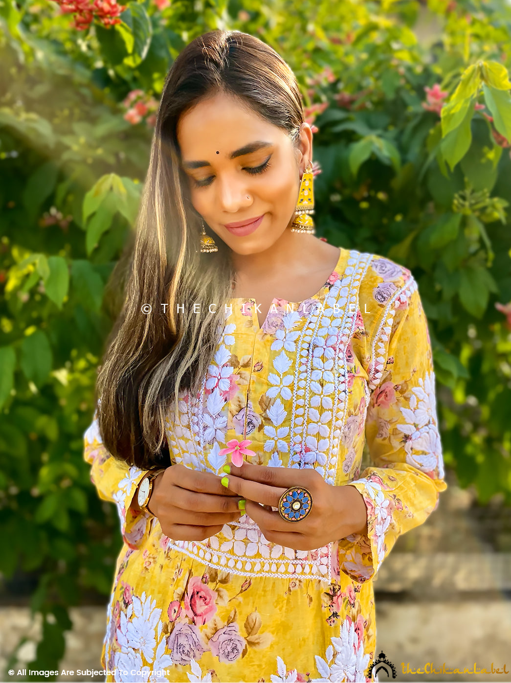 Yellow Mulmul Chikankari Kurti Palazzo Set