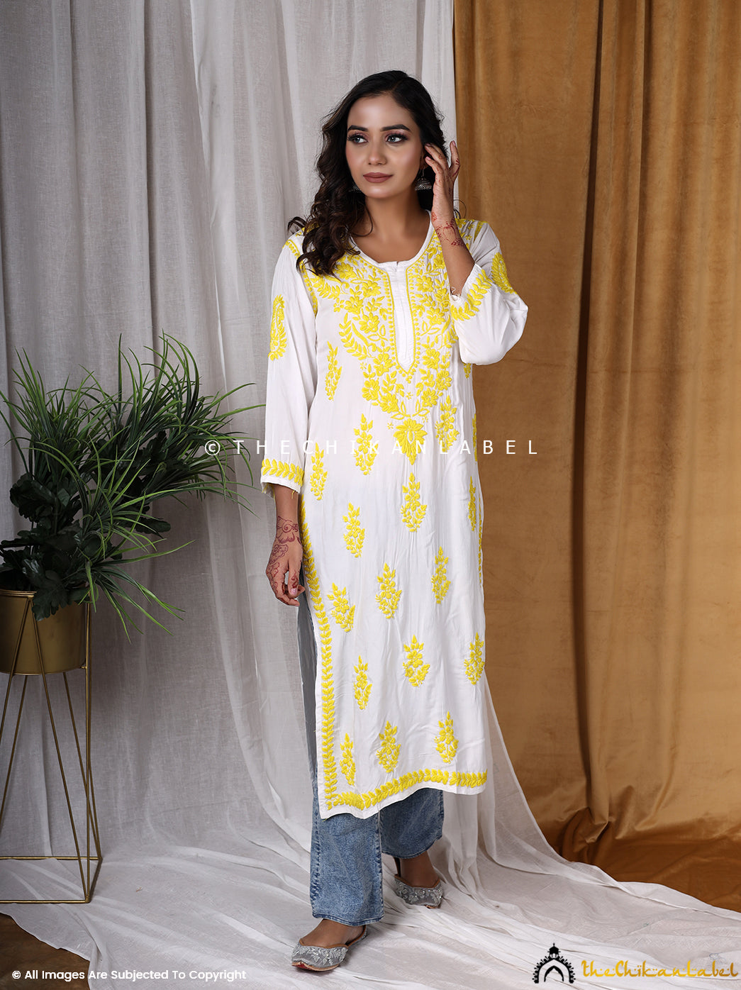 Yellow Modal Straight Chikankari Kurti