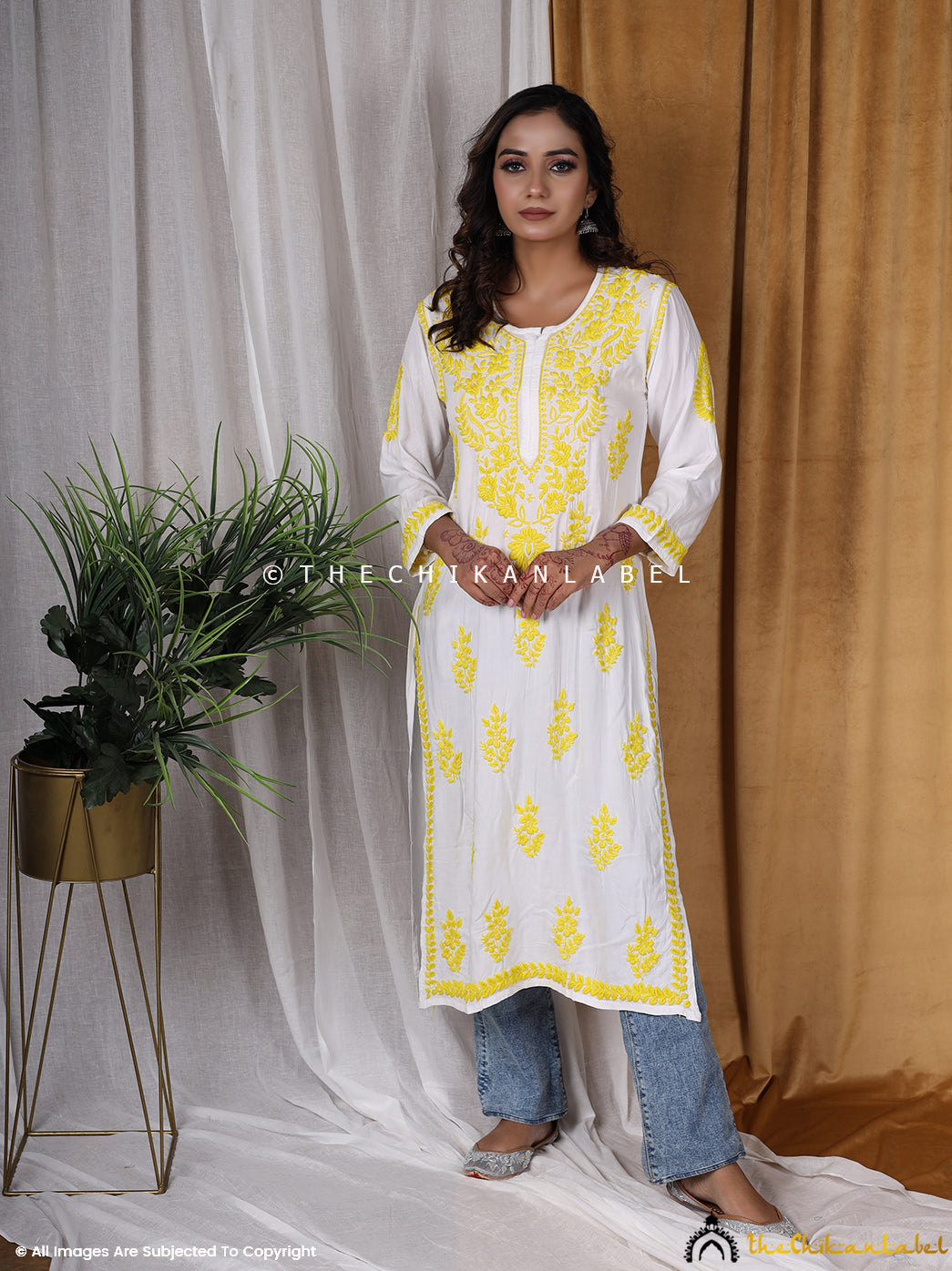 Yellow Modal Straight Chikankari Kurti