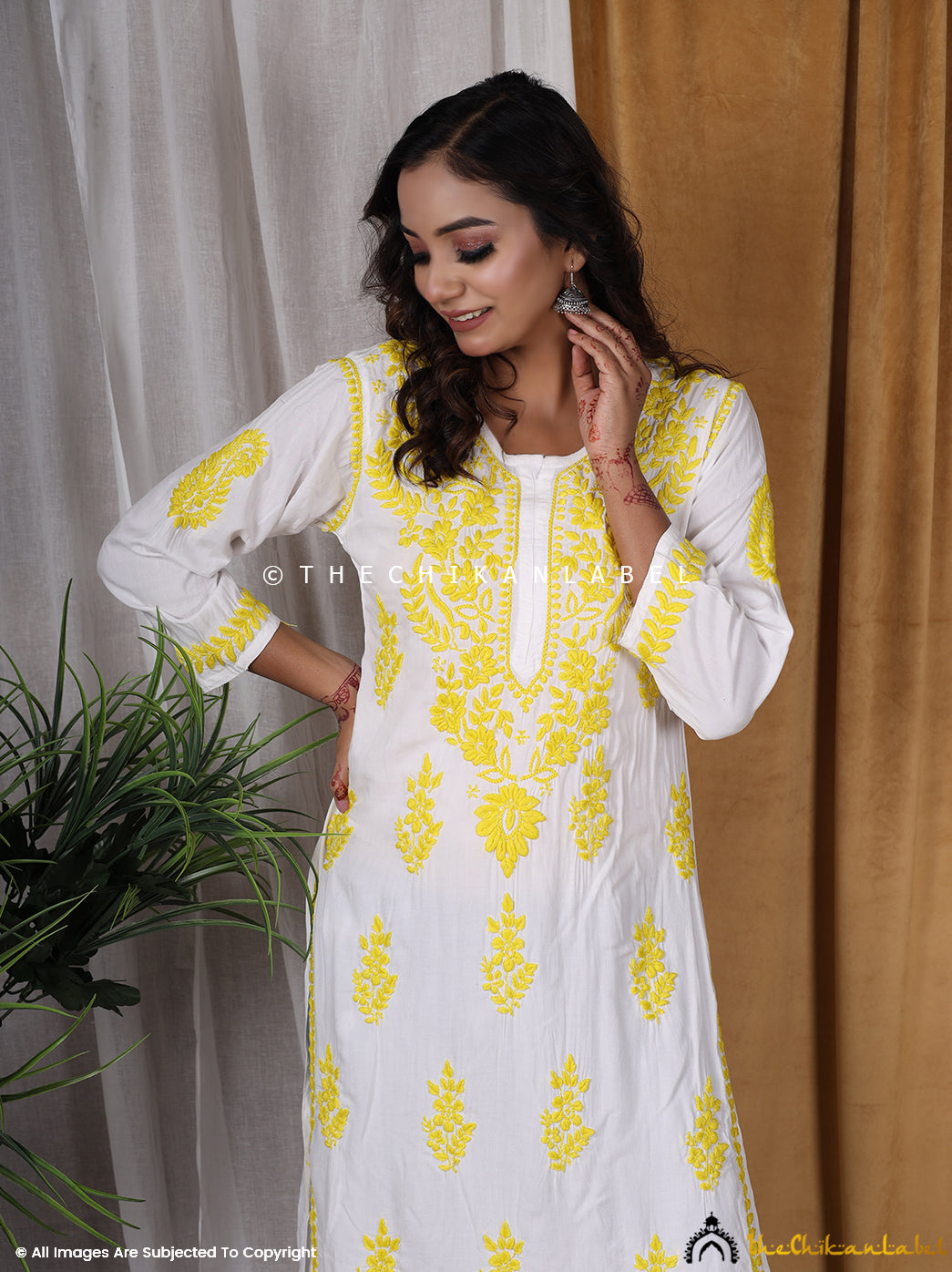 Yellow Modal Straight Chikankari Kurti