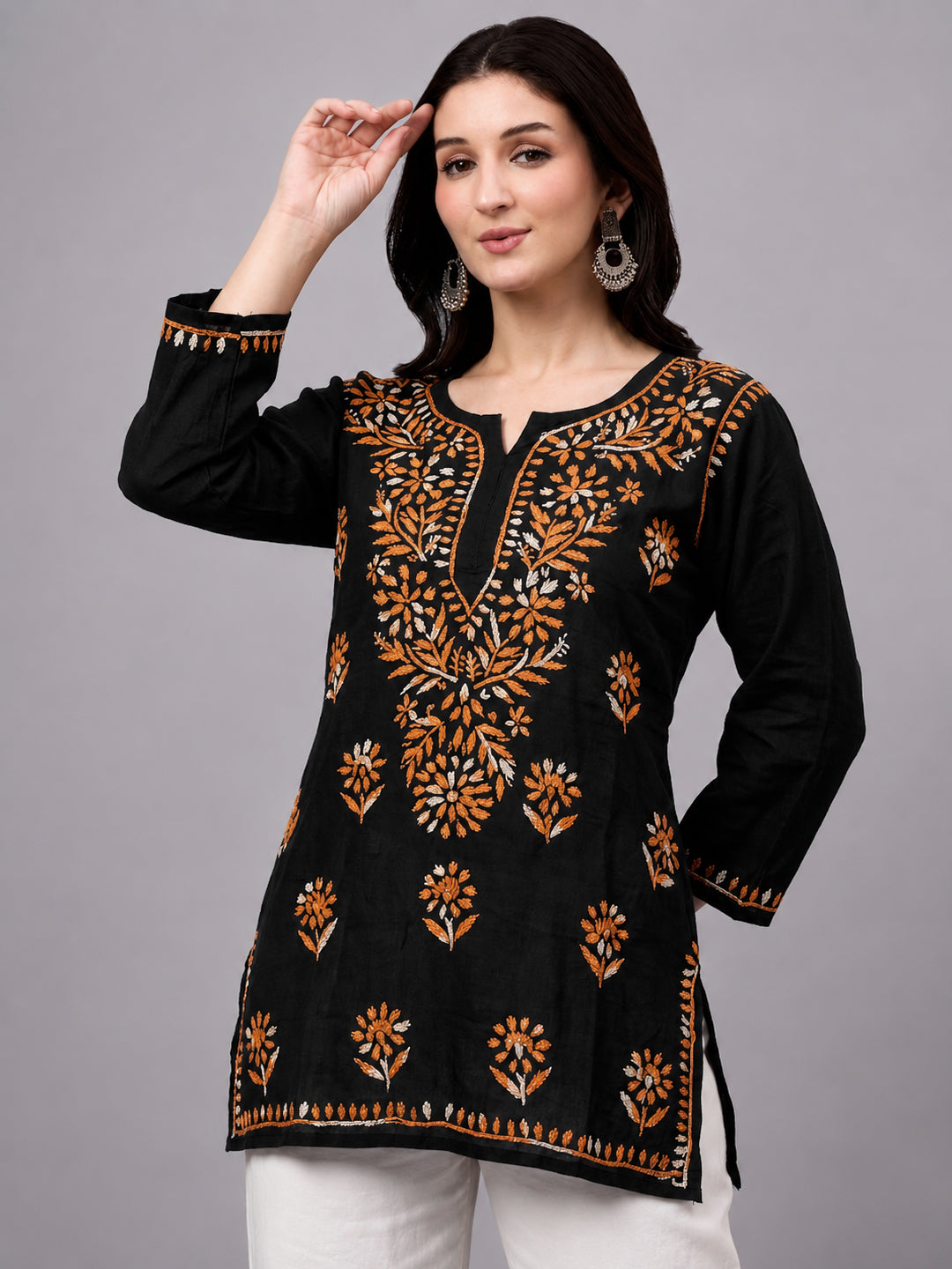 Rayon Short Kurta for women featuring premium Lucknowi Chikankari embroidery with elegant handcrafted detailing and stylish everyday ethnic appeal