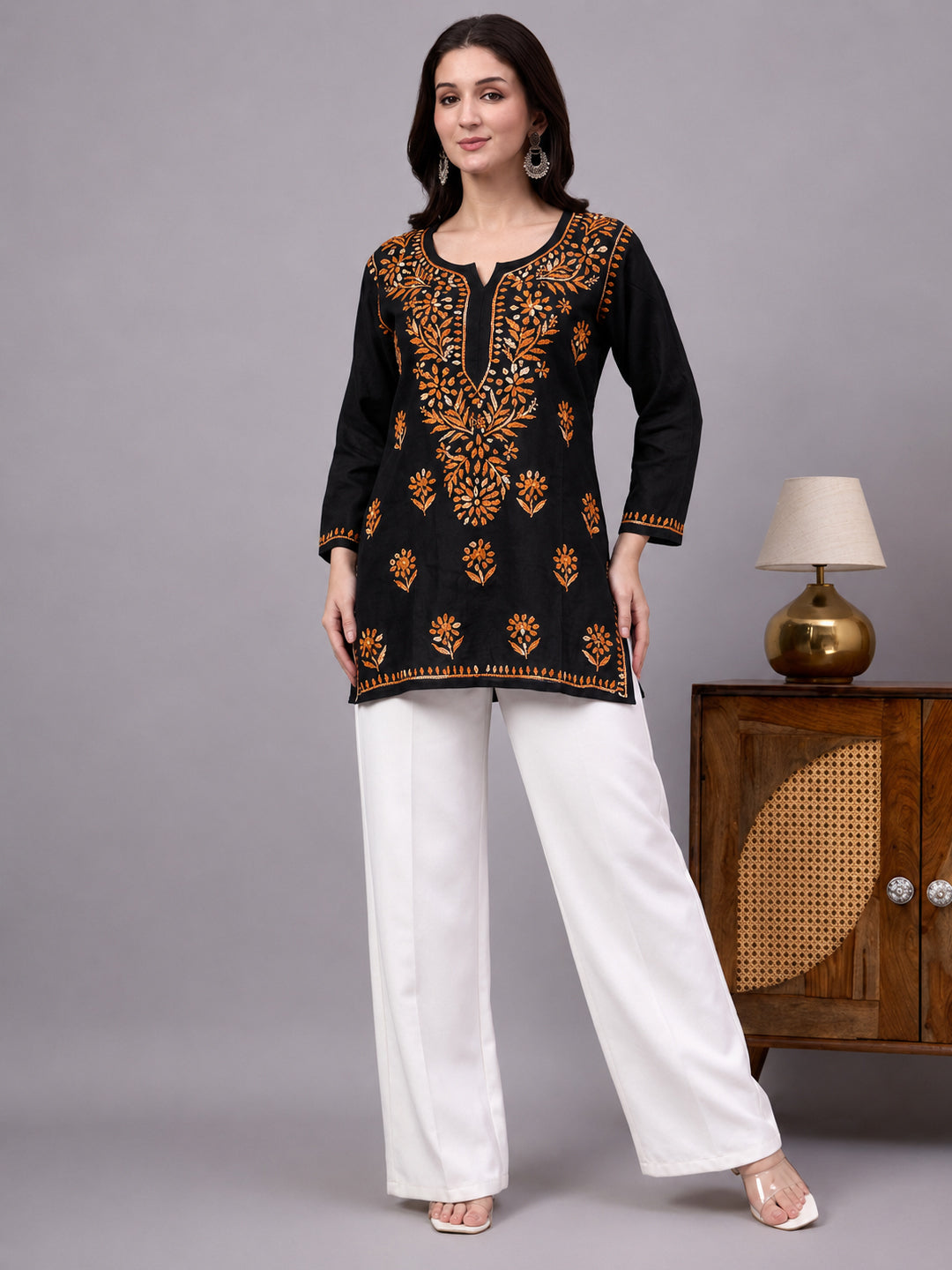 Comfortable regular wear kurta for women featuring detailed Chikankari craftsmanship, breathable rayon material, and relaxed everyday fit