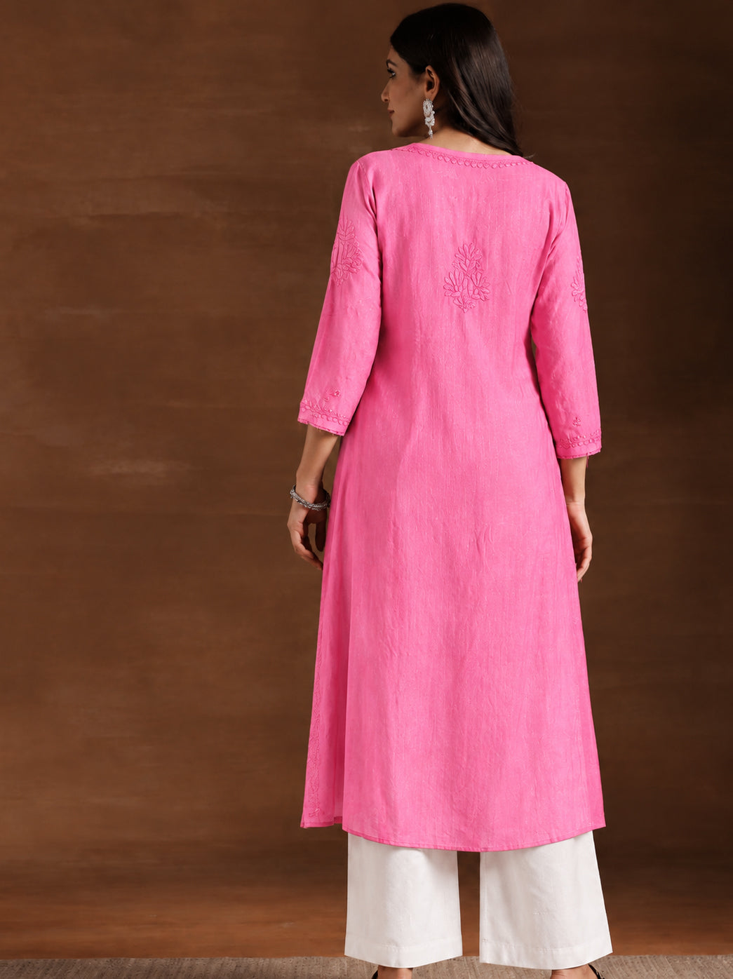 Zara Rayon Chikankari Straight Kurta - Pink