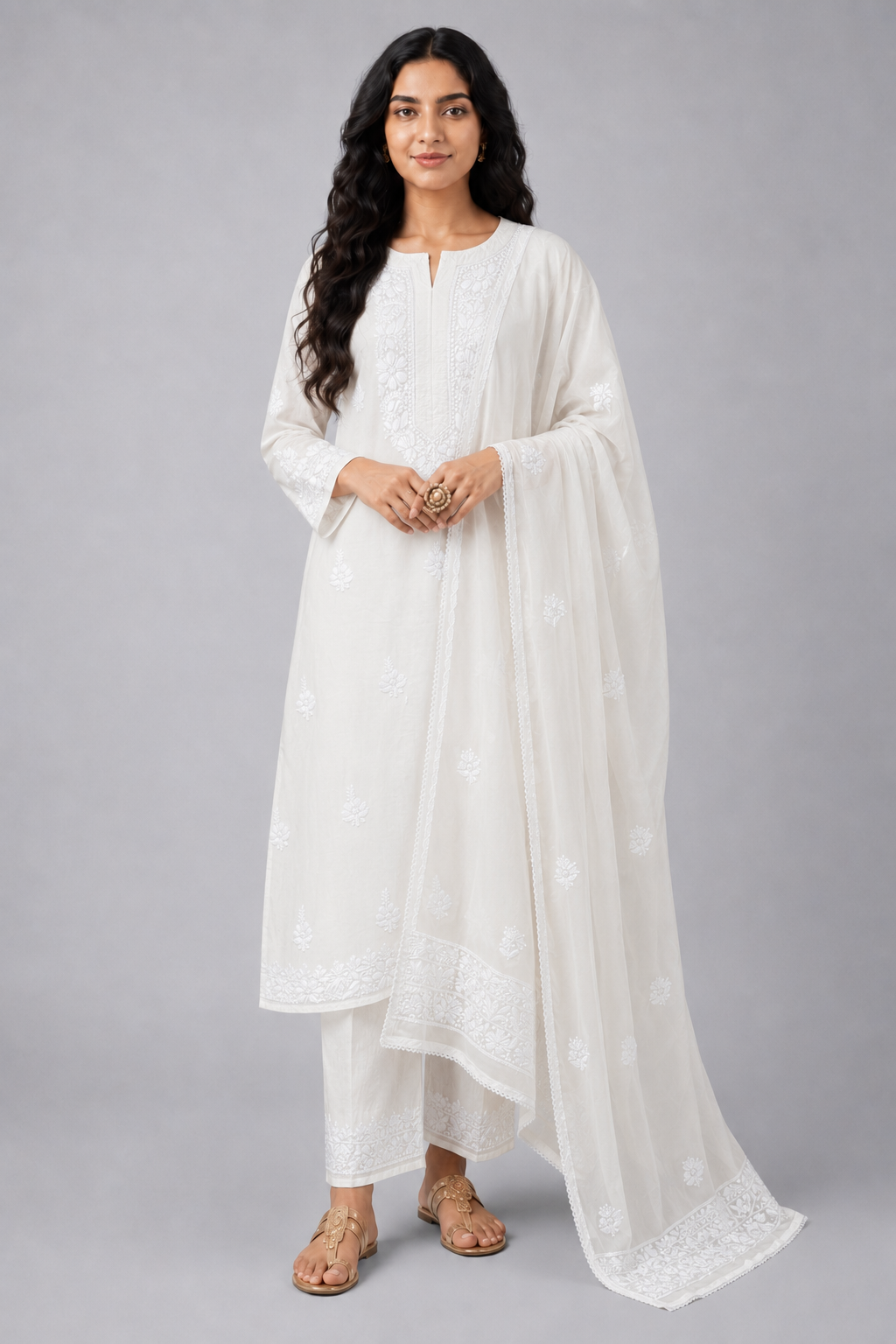 White Viscose Chikankari Dupatta