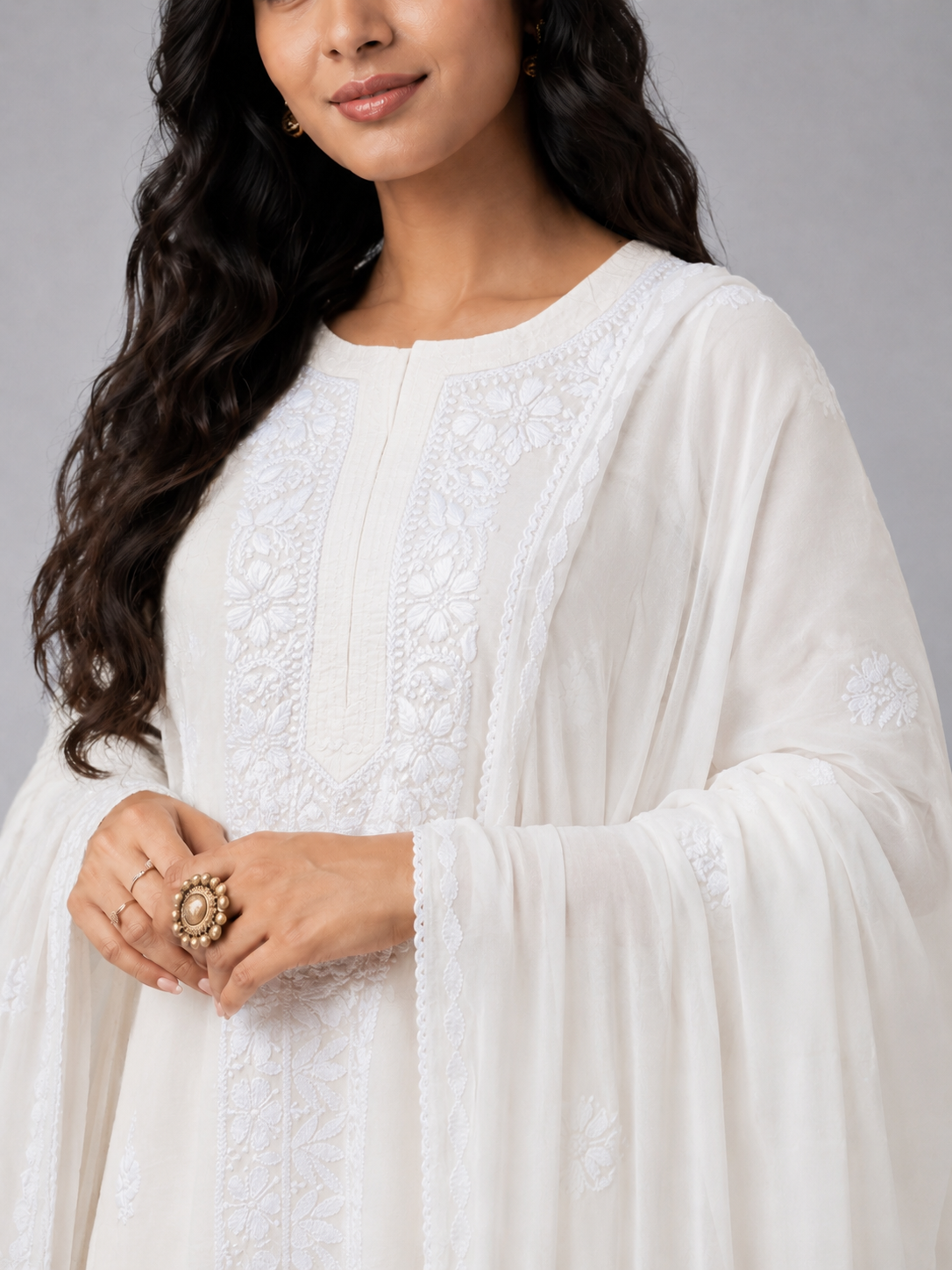 White Viscose Chikankari Dupatta