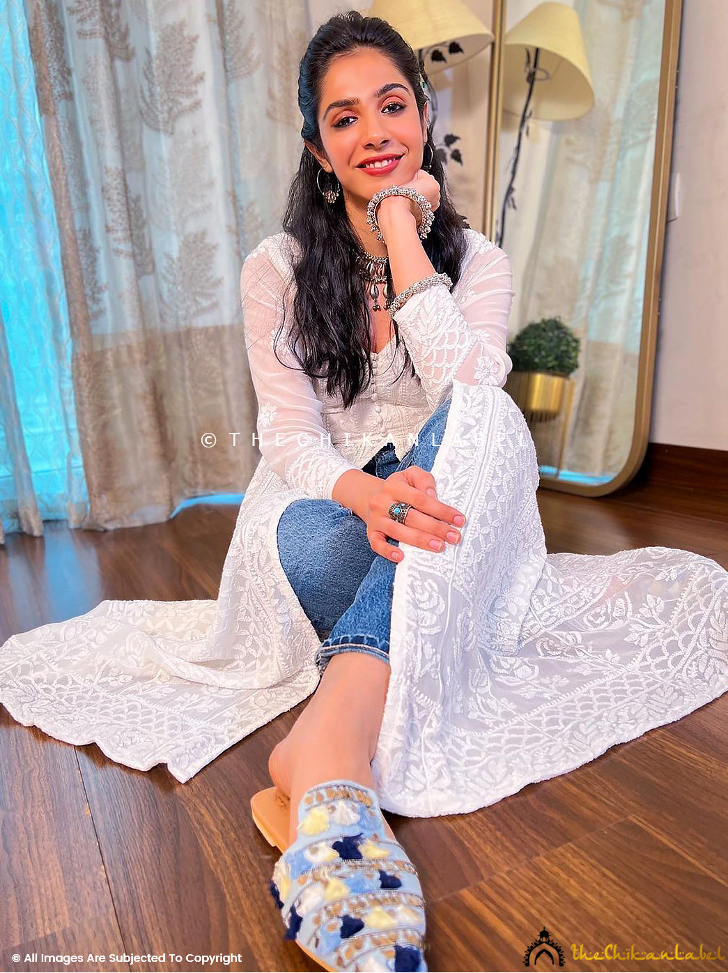 Prerna Chhabra White Naveli Chikankari Slit Kurti