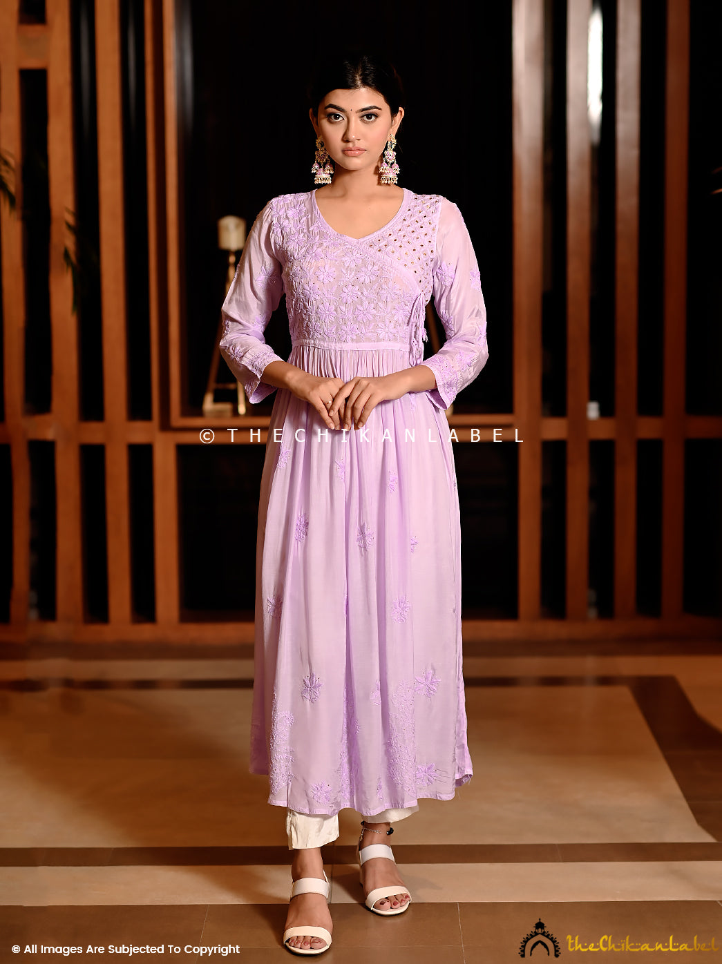 Lavender Diya Muslin Chikankari Angrakha , Chikankari Angrakha in Muslin Fabric For Woman