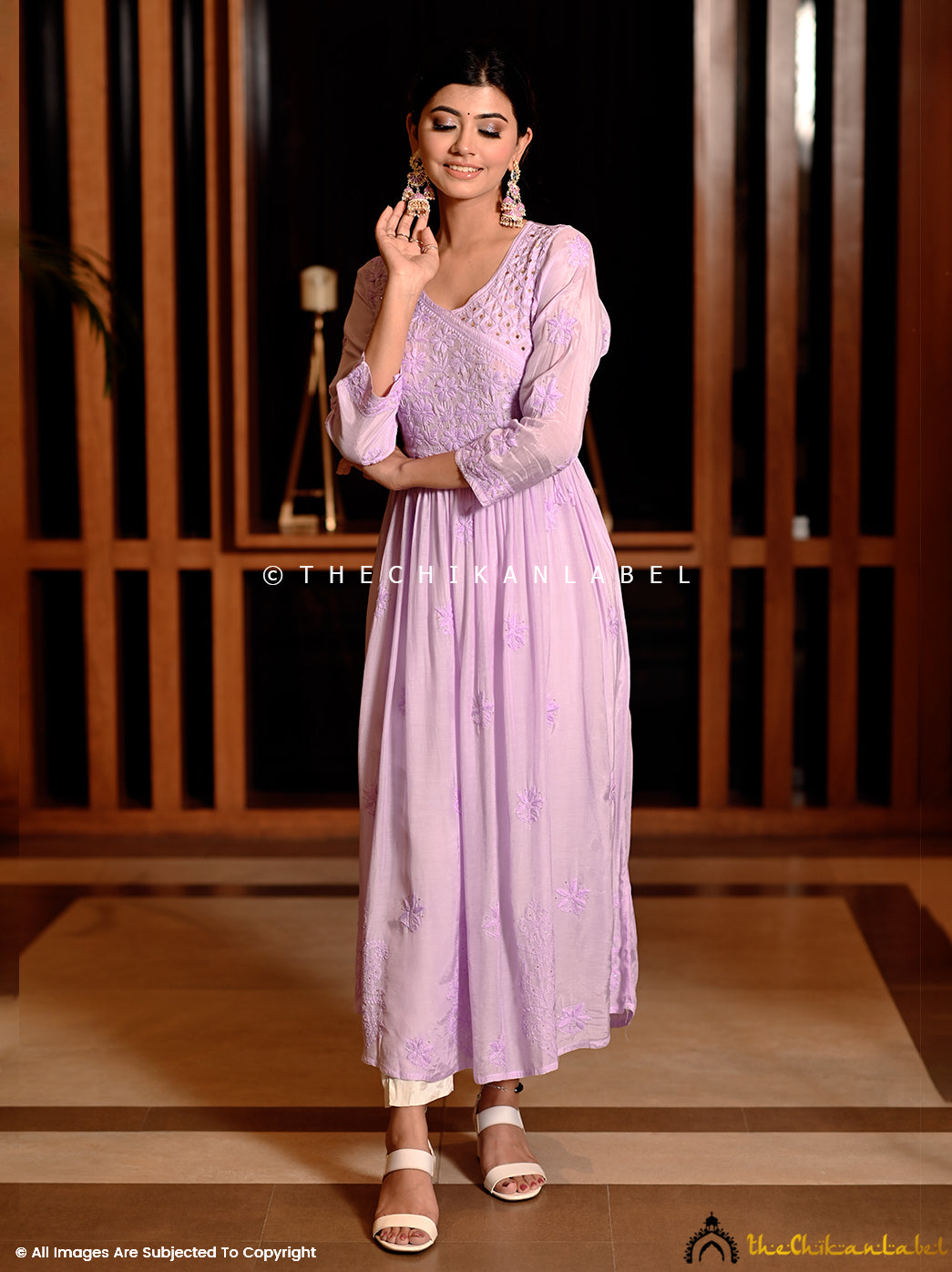 Lavender Diya Muslin Chikankari Angrakha , Chikankari Angrakha in Muslin Fabric For Woman