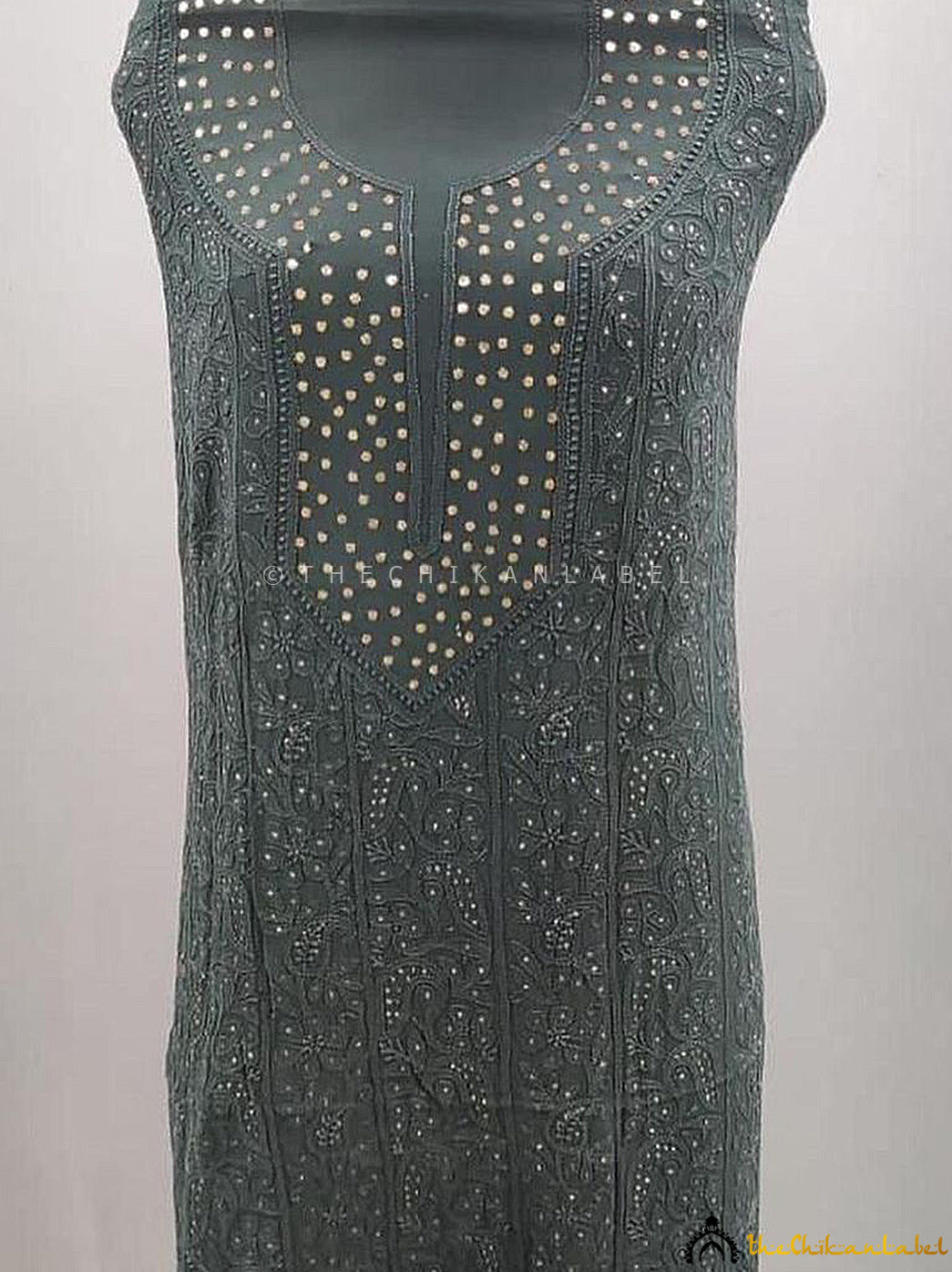 Designer mukaish work kurti piece with dupatta in viscose fabric ideal for festive and traditional wear.