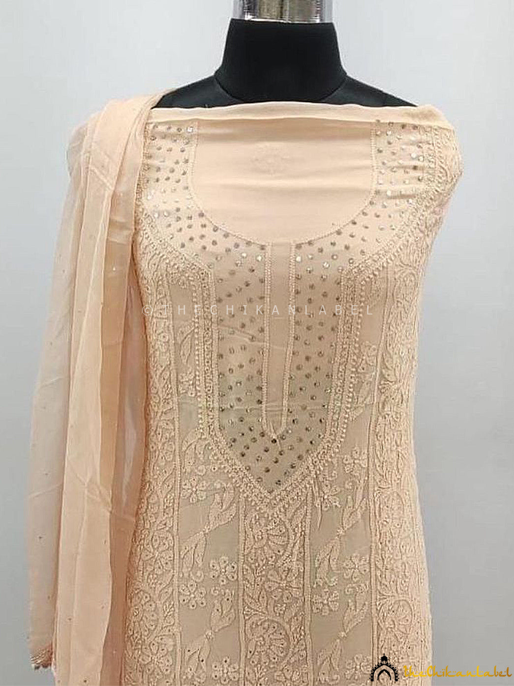 Premium ethnic wear viscose unstitched kurti piece with dupatta featuring handcrafted mukaish embroidery.