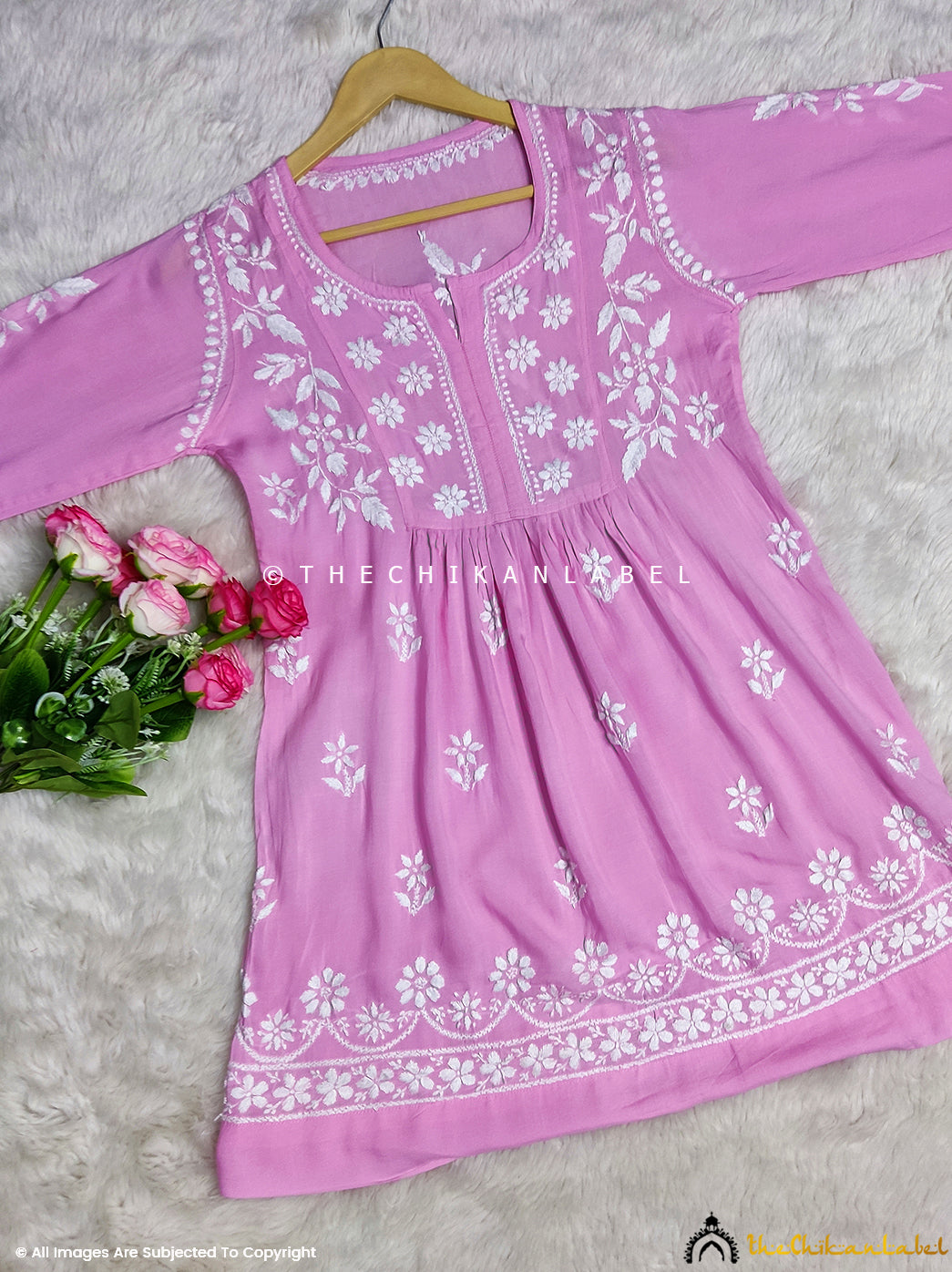 Sky Blue Navya Modal Chikankari Tunic Top , Chikankari Tunic Topi n Modal Fabric For Woman