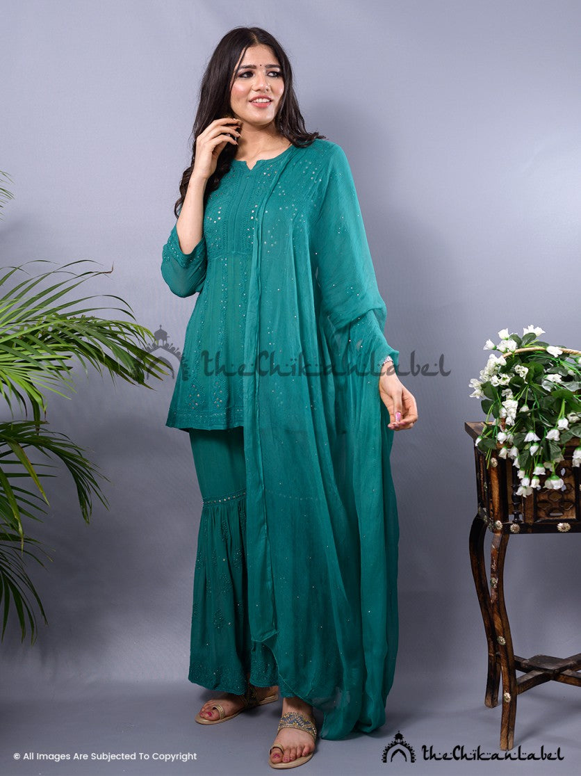 Hina Khan in Viscose Chikankari Kurta Garara Set with Dupatta ,Chikankari Kurta Garara Set with Dupatta in Viscose Fabric For Woman