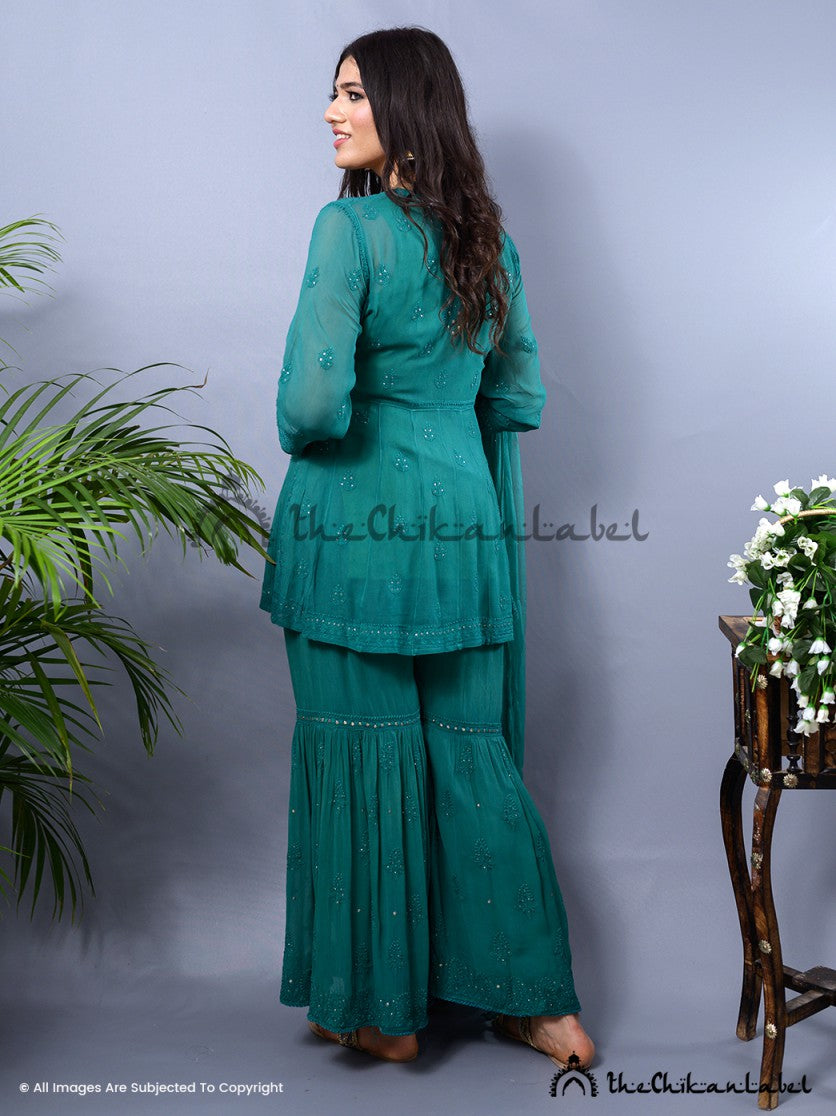 Hina Khan in Viscose Chikankari Kurta Garara Set with Dupatta ,Chikankari Kurta Garara Set with Dupatta in Viscose Fabric For Woman