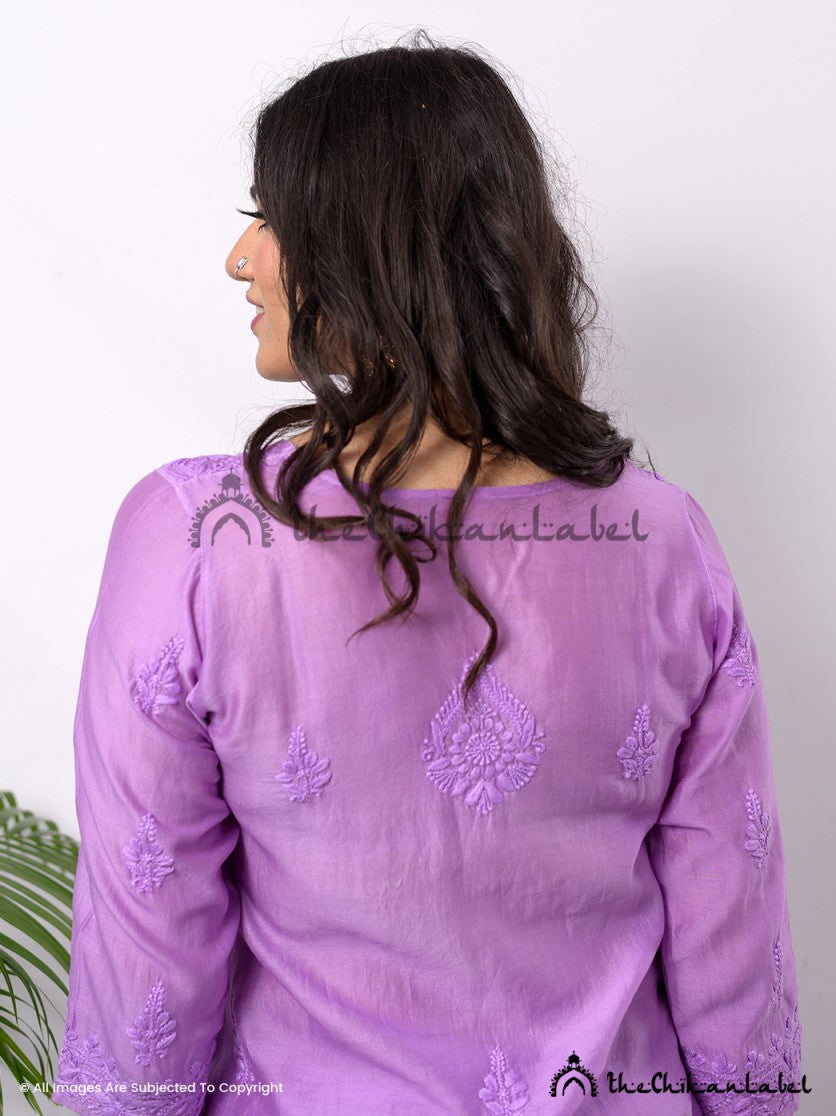 Buy chikankari kurti palazzo dupatta set online at best prices, Shop authentic Lucknow chikankari handmade kurta kurti palazzo dupatta set in chanderi fabric for women 3