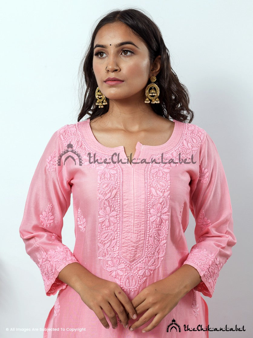 Hiba Chanderi Chikankari Straight Kurta Set with Dupatta ,Chikankari Straight Kurta Set with Dupatta in Chanderi Fabric For Woman