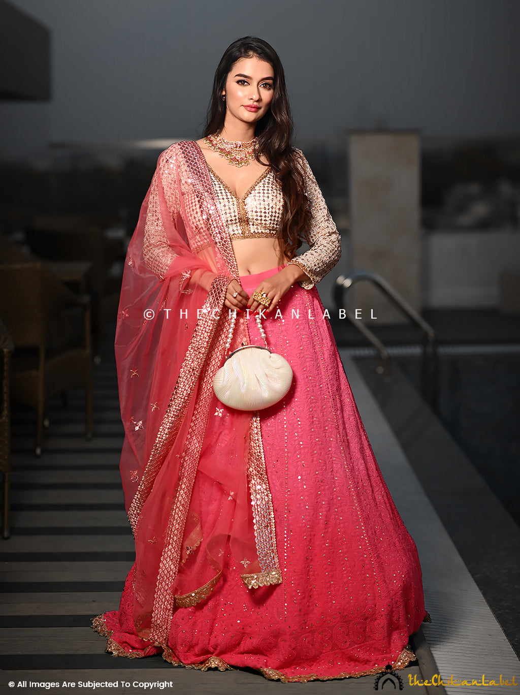 Pink Mukaish Chikankari Lehenga Set