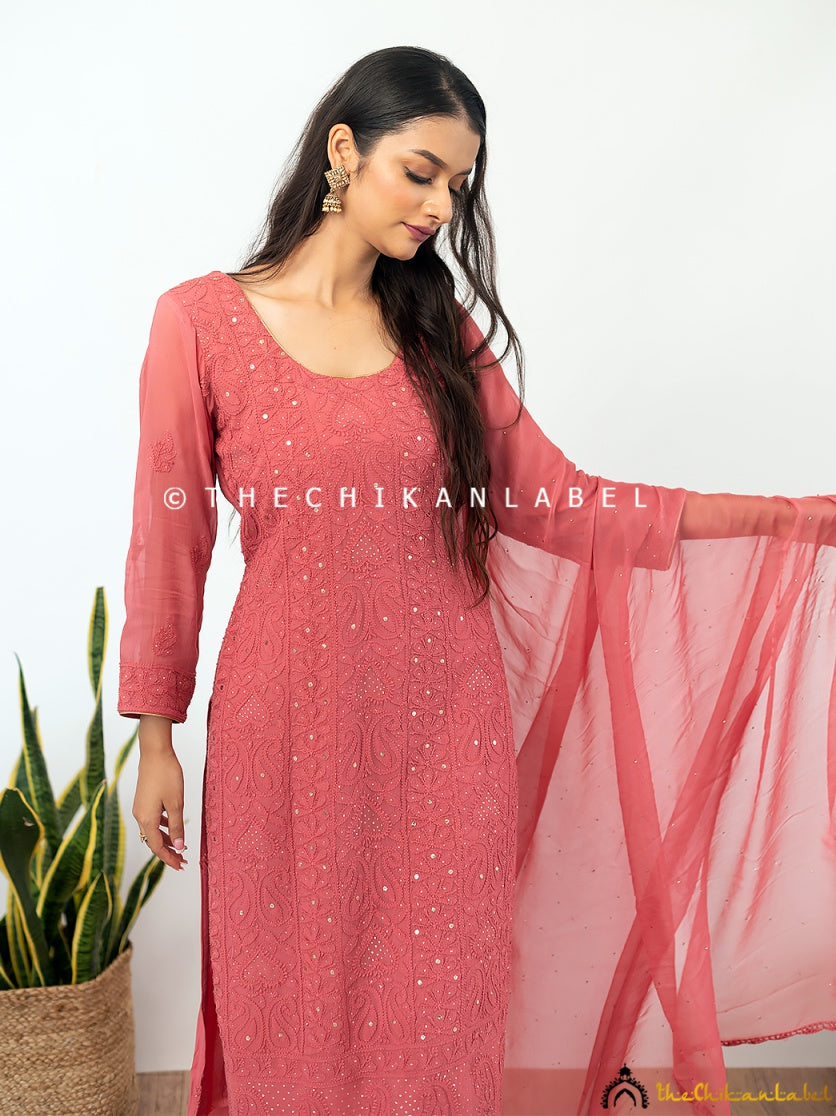 Mohini Viscose Chikankari Straight Kurta Set with Dupatta ,Chikankari Straight Kurta Set with Dupatta in Viscosse Fabric For Woman