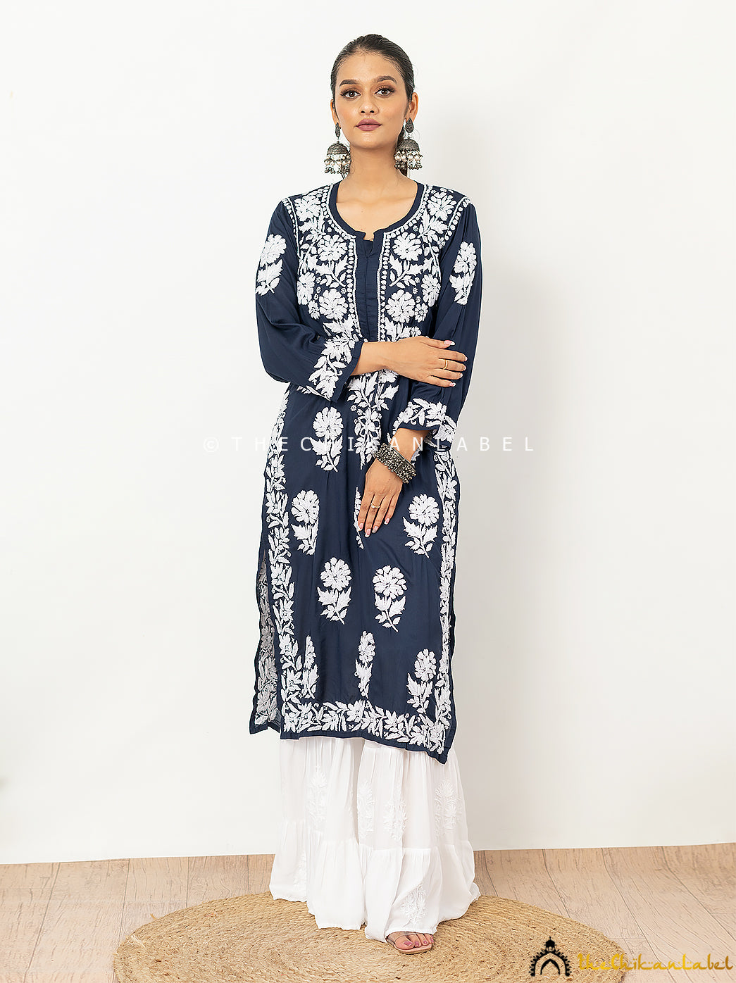 Navy Blue Duaa Modal Chikankari Straight Kurti ,Chikankari Straight Kurti in Duaa Fabric For Woman