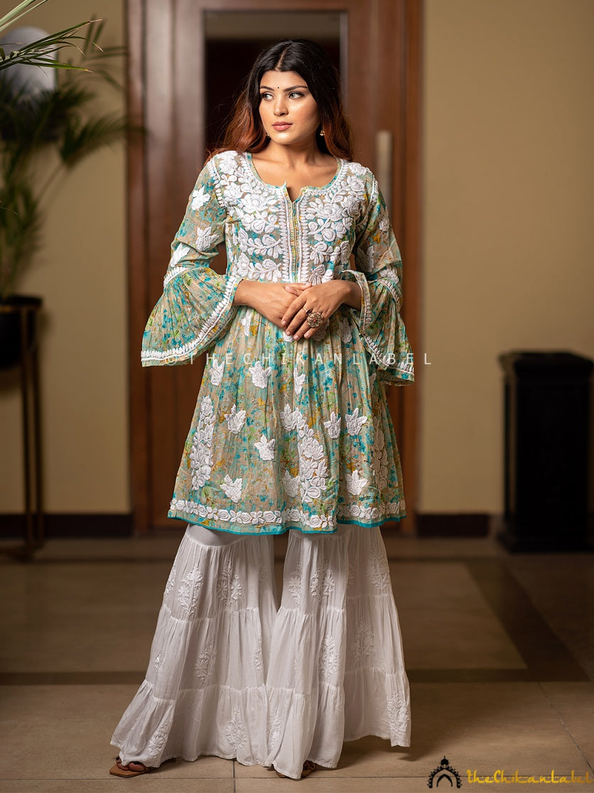 Hanifa Mulmul Chikankari Peplum Top Green