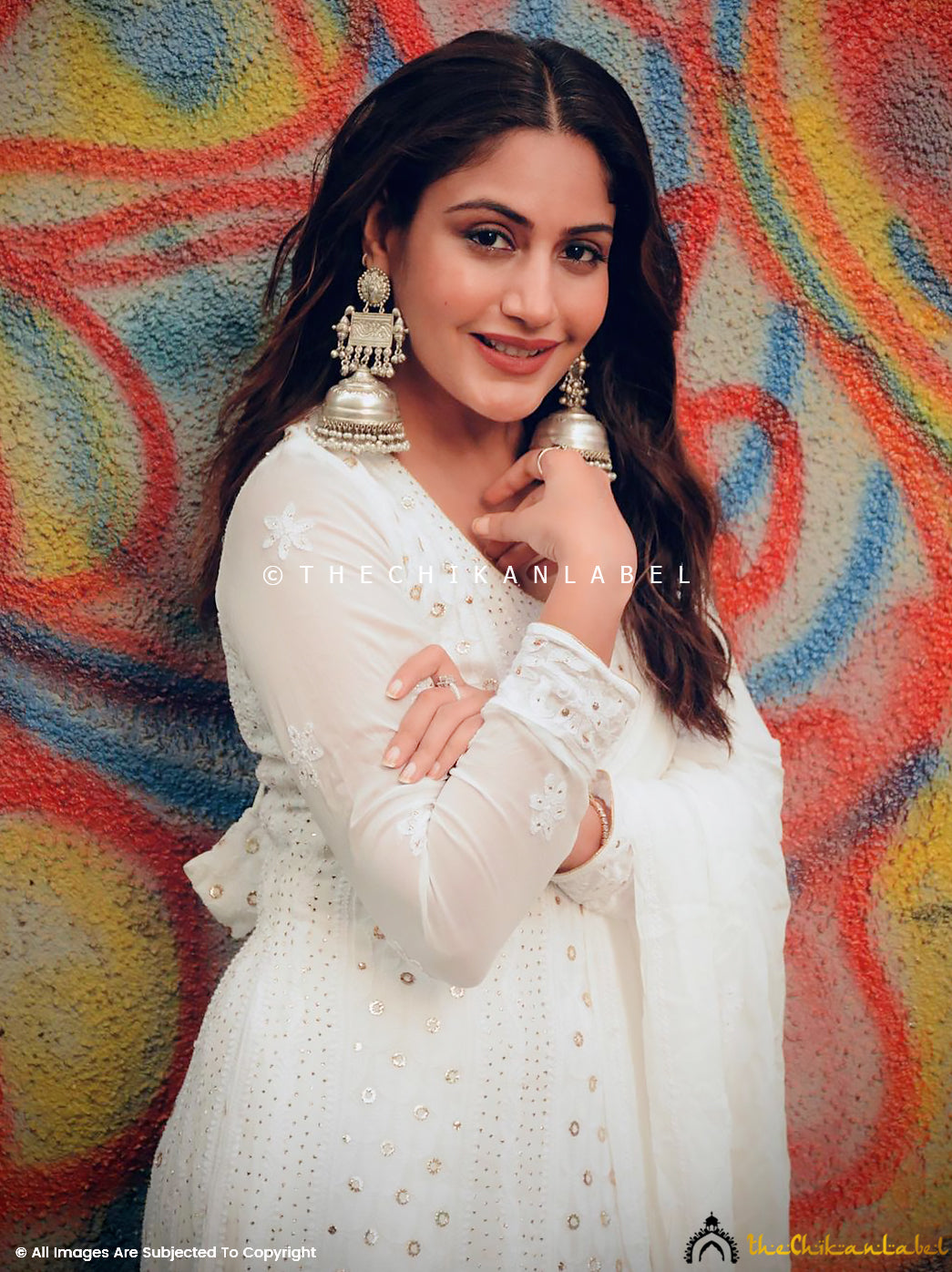 Hand-embroidered chikankari anarkali with mukaish detailing and flared silhouette, perfect for Indian wedding functions