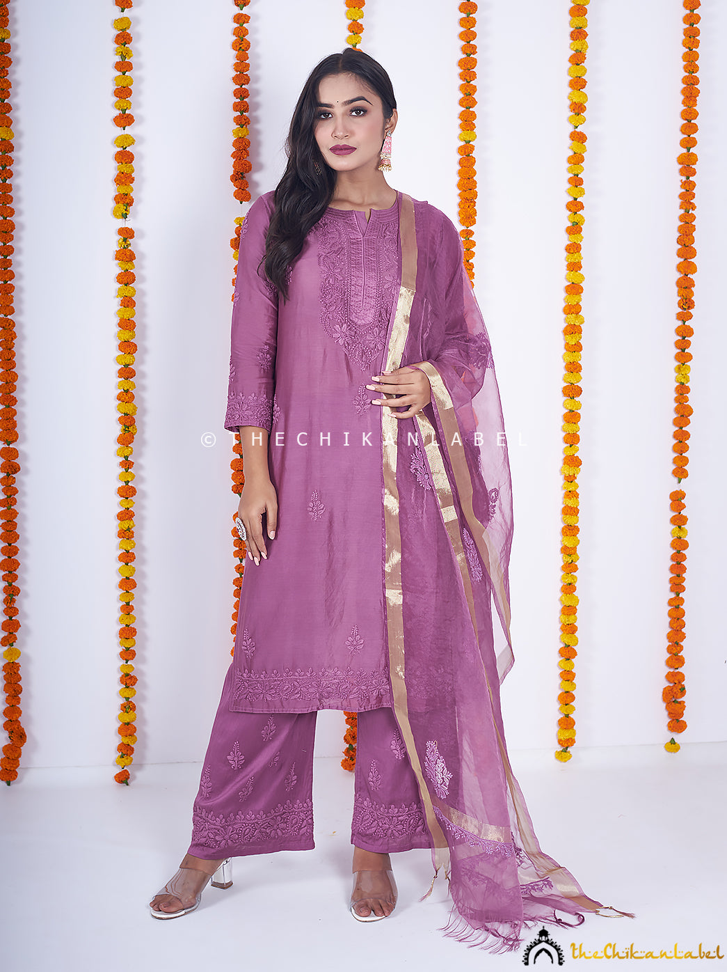 Hiba Chanderi Chikankari Straight Kurta Set with Dupatta ,Chikankari Straight Kurta Set with Dupatta in Chanderi Fabric For Woman