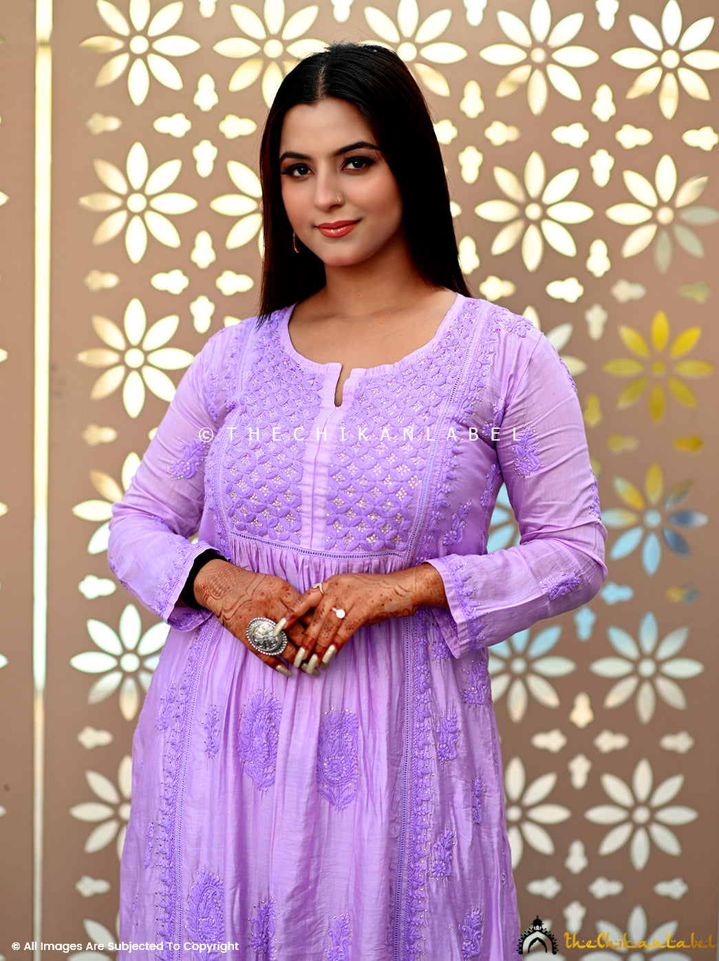 Lilac Rooh Chanderi Chikankari A-Line Kurti ,Chikankari A-Line Kurti in Chanderi Fabric For Woman