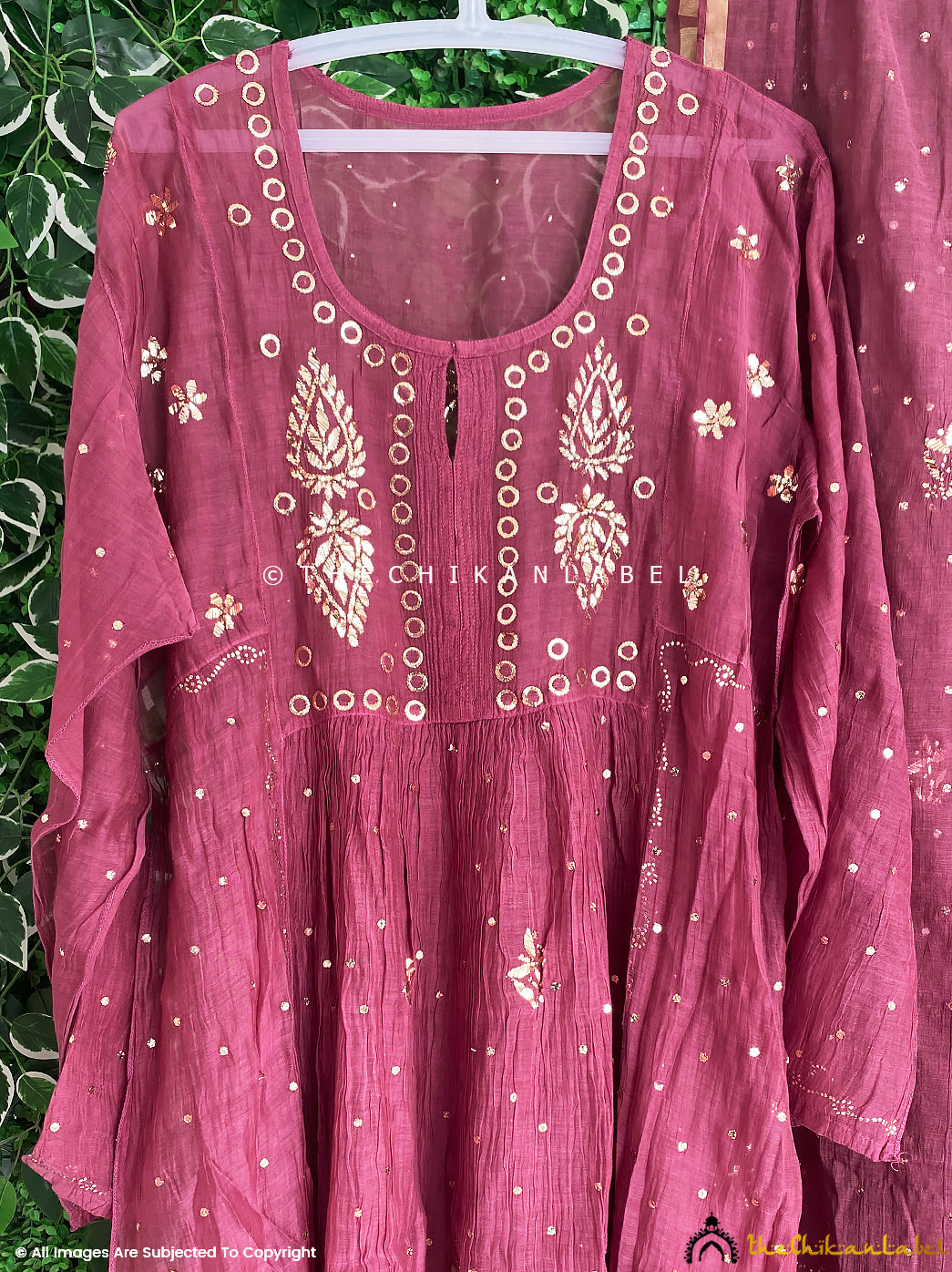 Semi-stitched Anarkali kurti piece with curated chikankari patterns for ethnic wear customization and boutique fashion