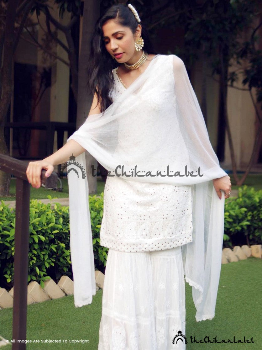 Fanaa Viscose Chikankari Sleeveless Kurta Garara Set ,Chikankari Sleeveless Kurta Garara Set in Viscose Fabric For Woman