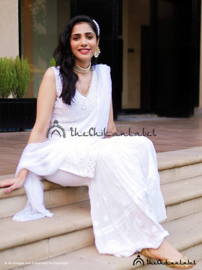 Fanaa Viscose Chikankari Sleeveless Kurta Garara Set ,Chikankari Sleeveless Kurta Garara Set in Viscose Fabric For Woman