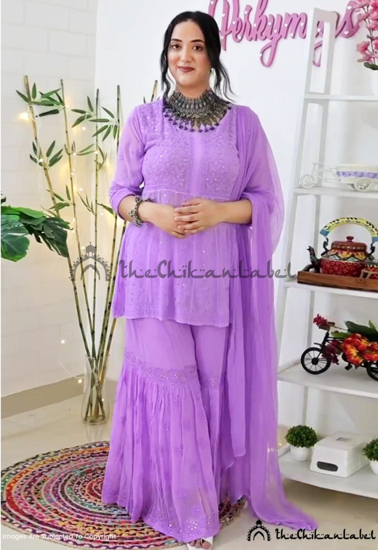 Hina Khan in Viscose Chikankari Kurta Garara Set with Dupatta ,Chikankari Kurta Garara Set with Dupatta in Viscose Fabric For Woman