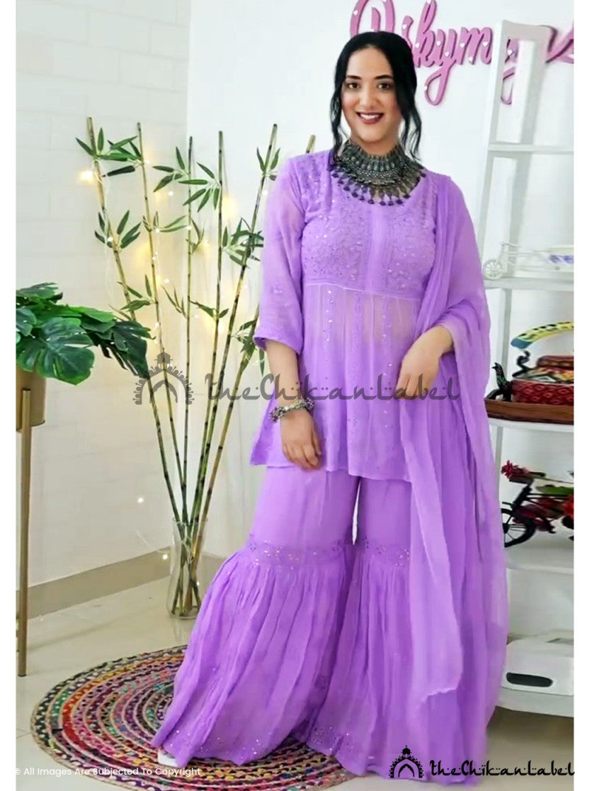 Hina Khan in Viscose Chikankari Kurta Garara Set with Dupatta ,Chikankari Kurta Garara Set with Dupatta in Viscose Fabric For Woman