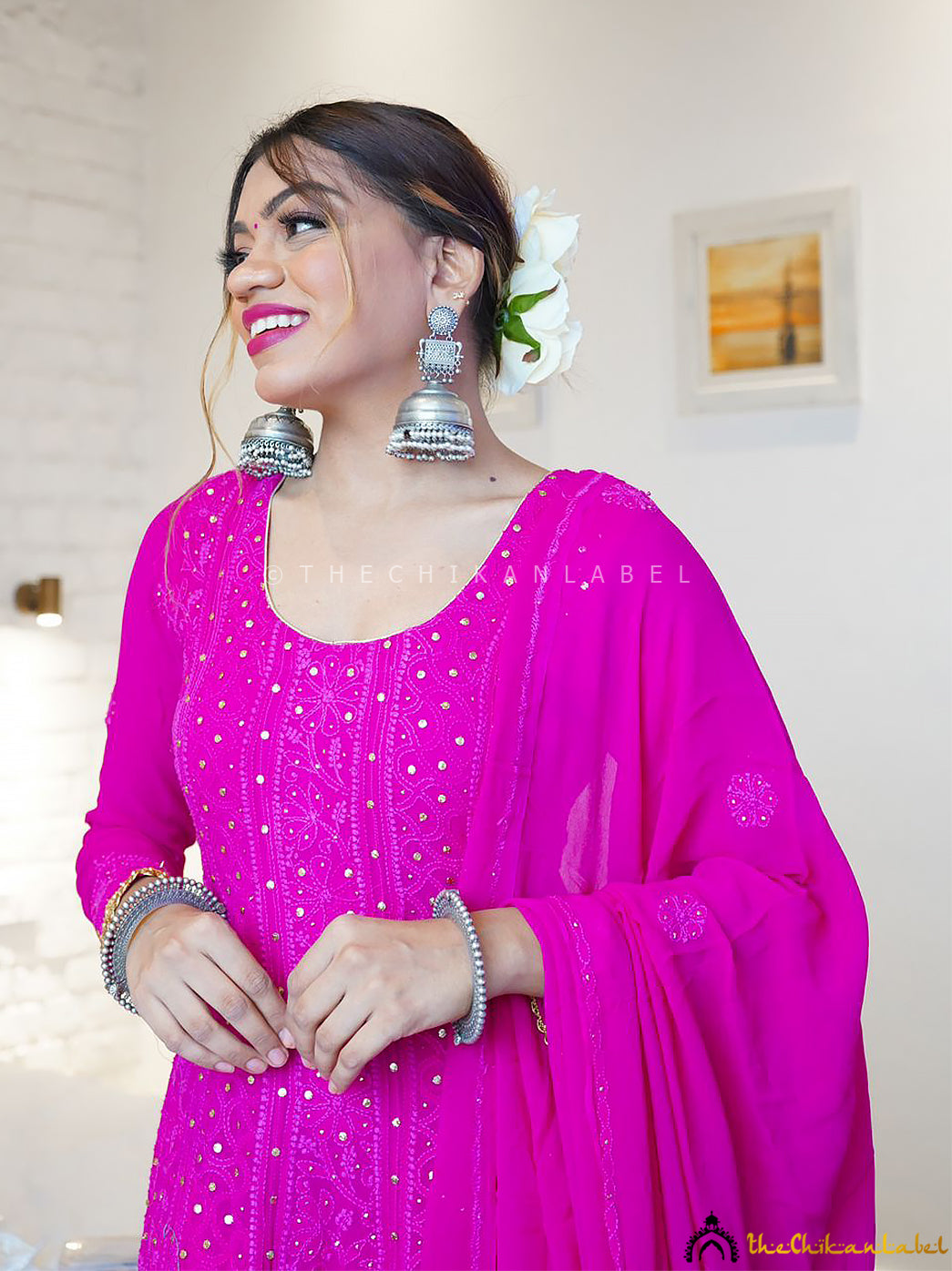 Hand-embroidered festive and wedding wear Anarkali with luxurious chikankari craftsmanship