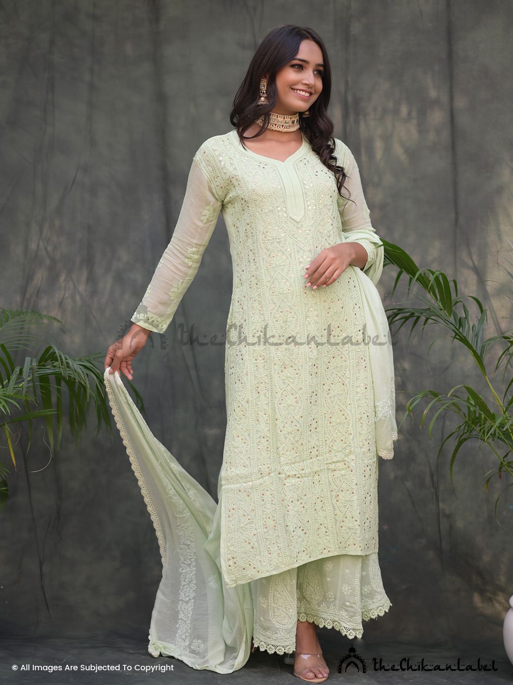 Traditional chikankari kurta set styled for festive wear