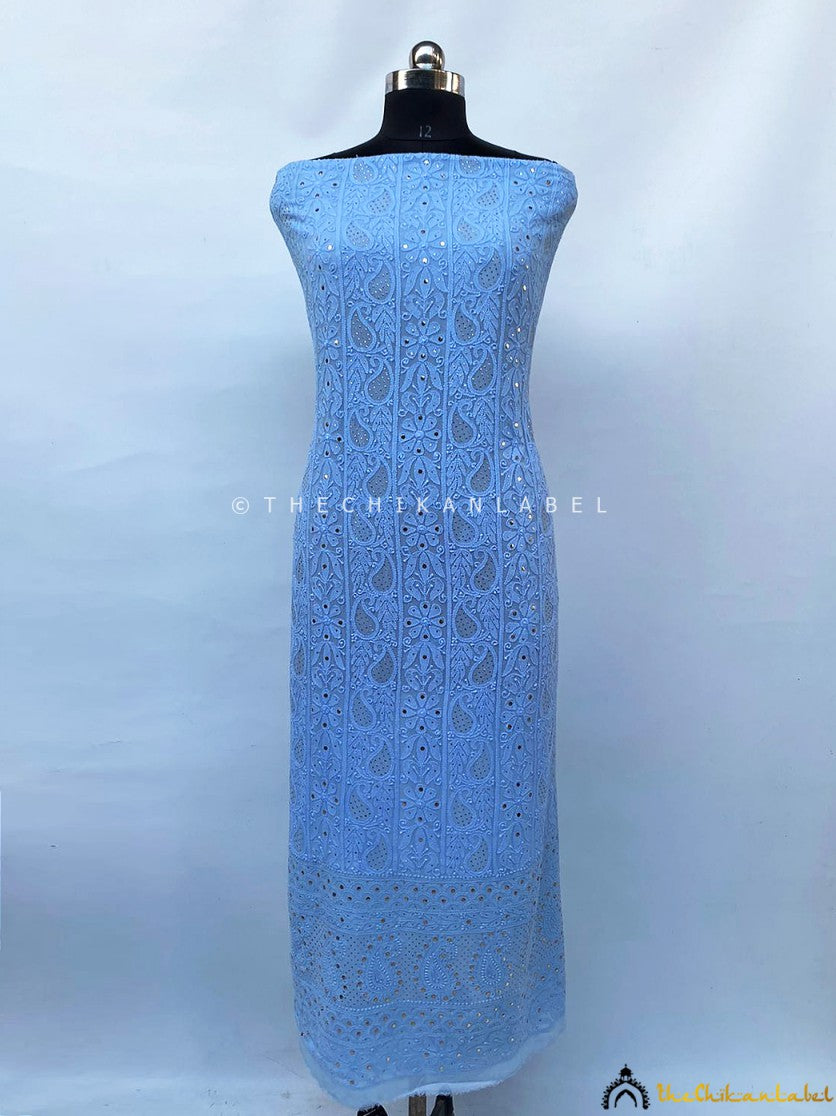 Luxury viscose fabric unstitched chikankari kurti material set with dupatta designed for festive wear