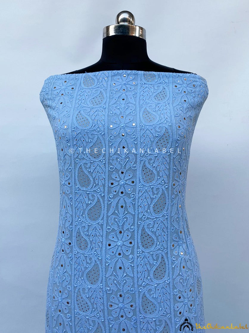 Authentic Lucknowi chikankari embroidery on viscose kurti piece paired with matching dupatta