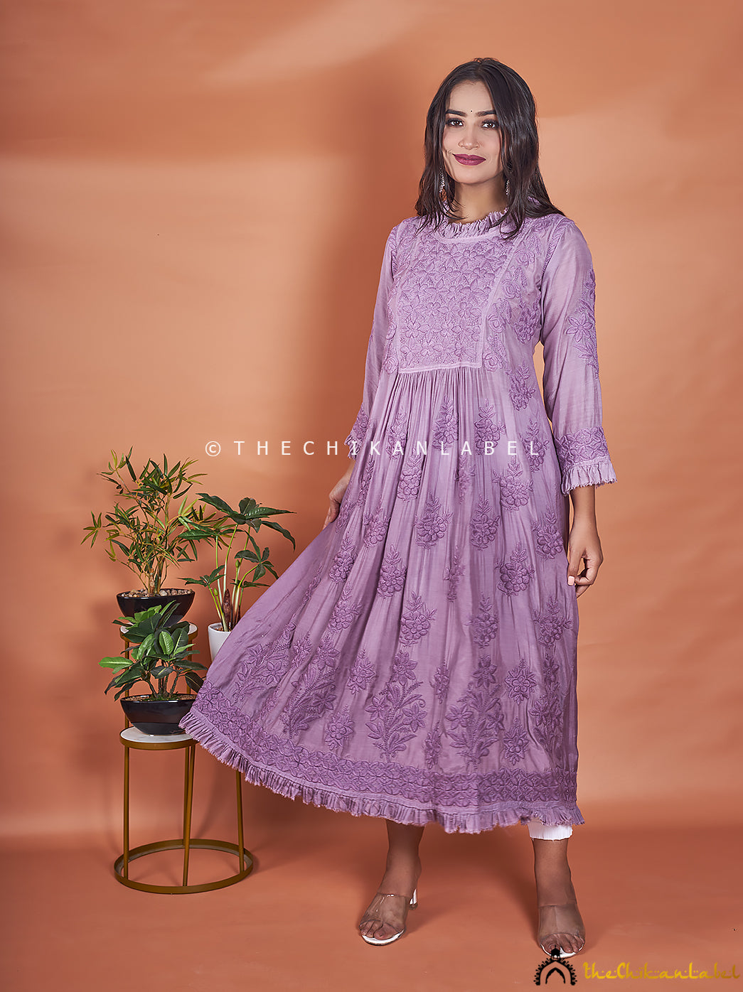Mauve Noori Muslin Chikankari Anarkali ,Chikankari Anarkali in Muslin Fabric For Woman
