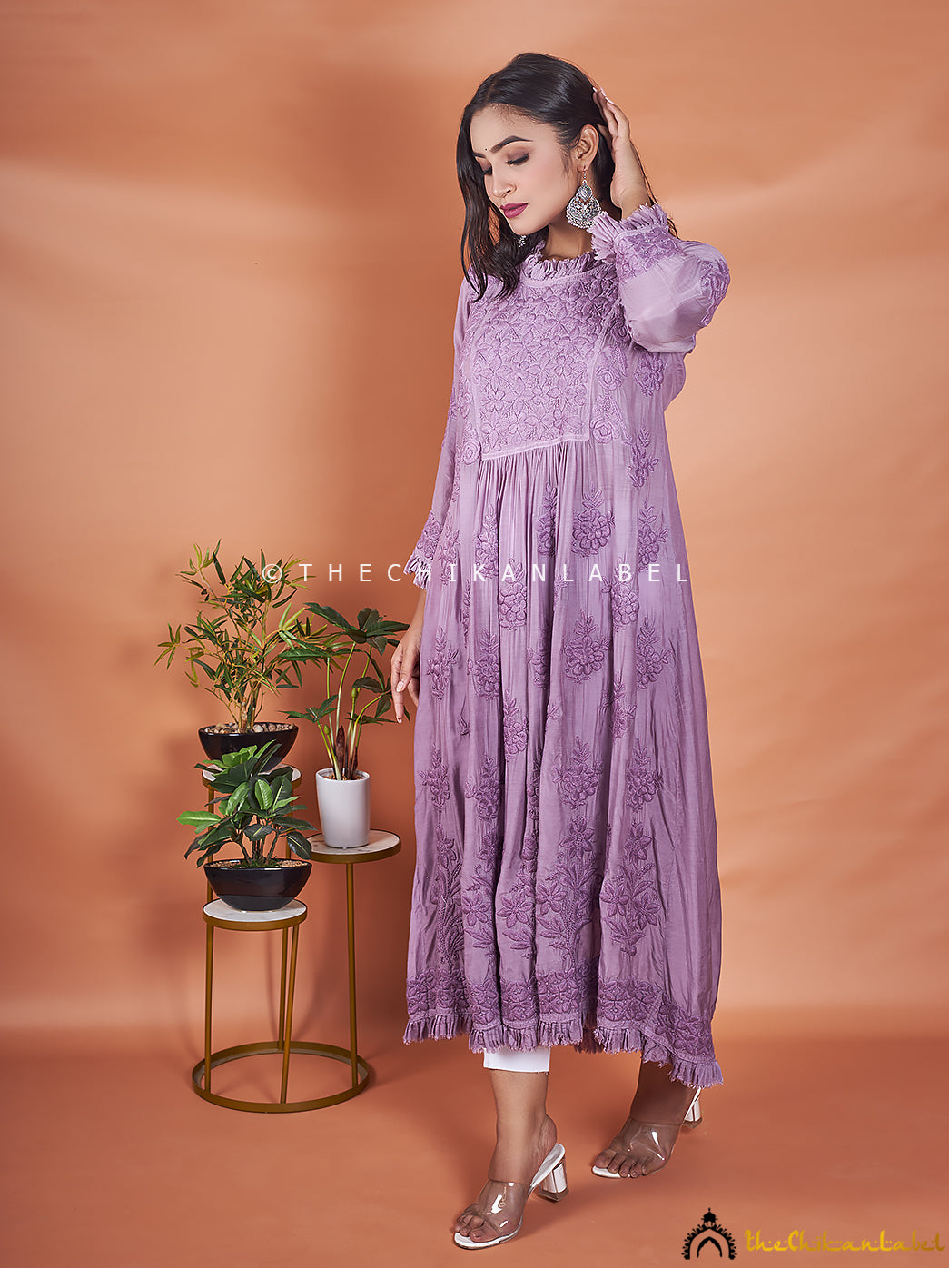 Mauve Noori Muslin Chikankari Anarkali ,Chikankari Anarkali in Muslin Fabric For Woman